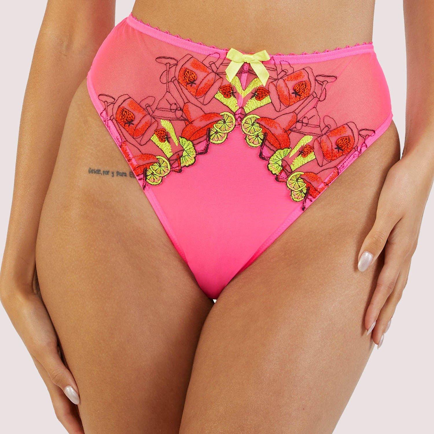 Pink - Playful Promises - Magda Pink Neon Cocktail Embroidery High Waist Tho
