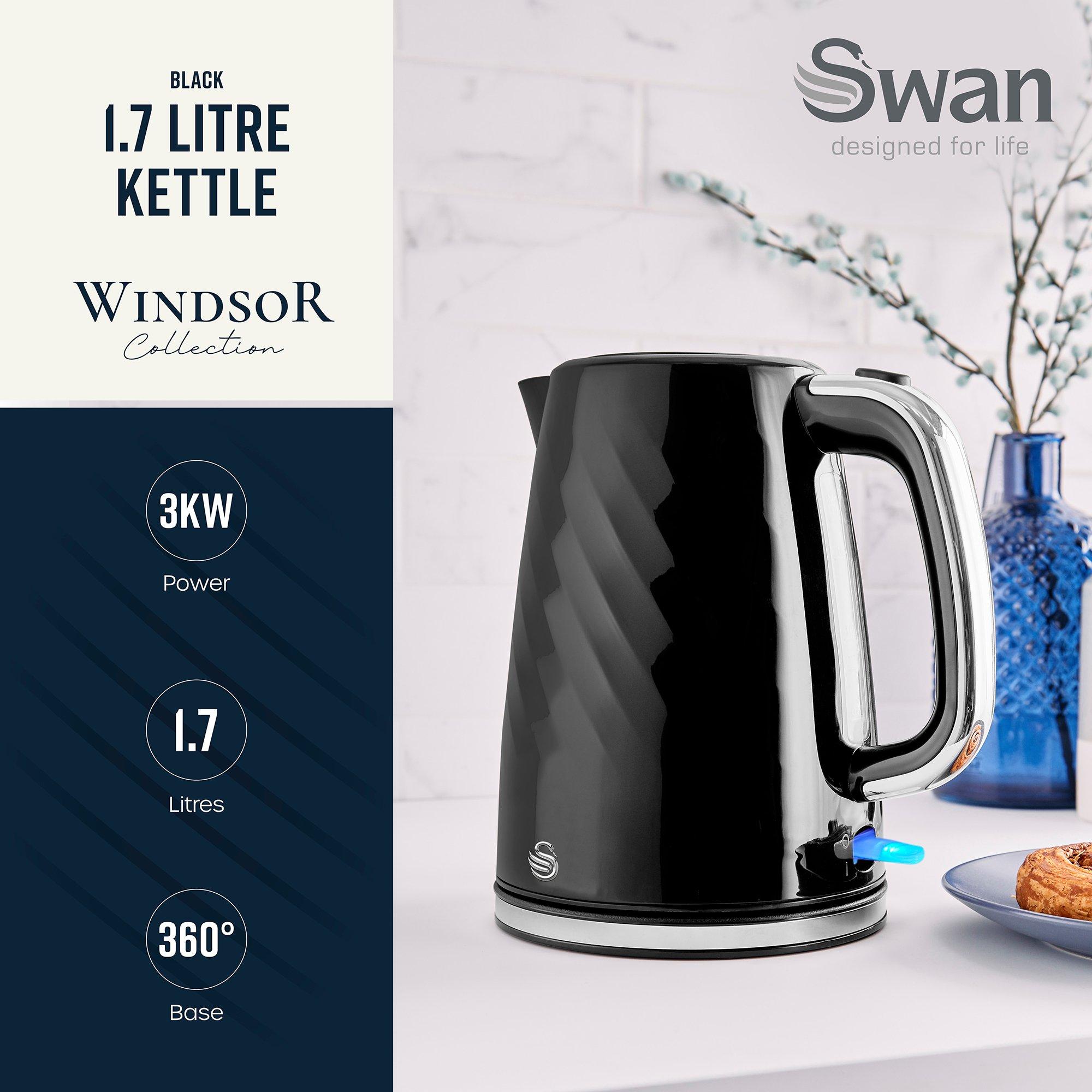 Black - Swan - Windsor 1.7L Textured Kettle Black with Silver Han - 2