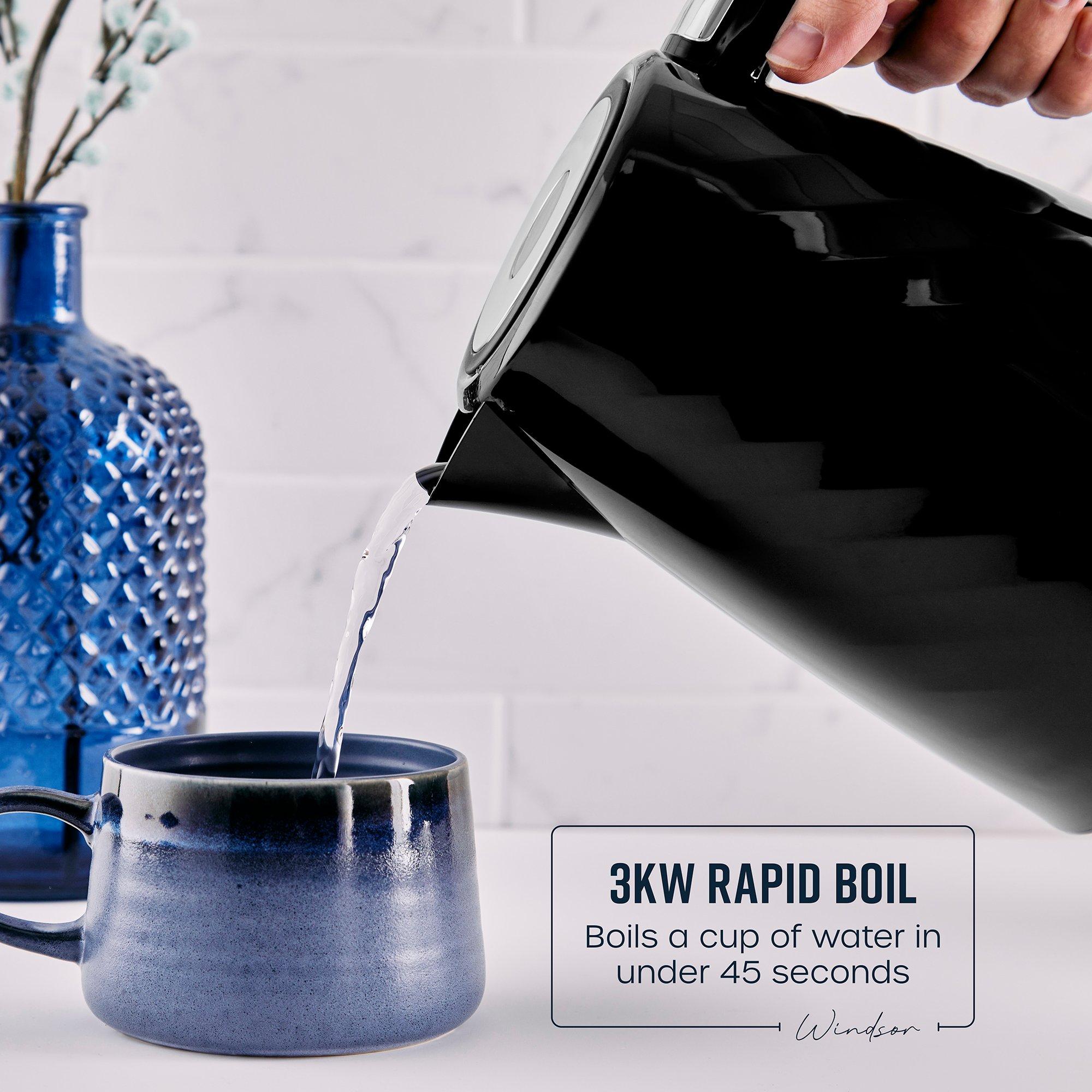 Black - Swan - Windsor 1.7L Textured Kettle Black with Silver Han - 3