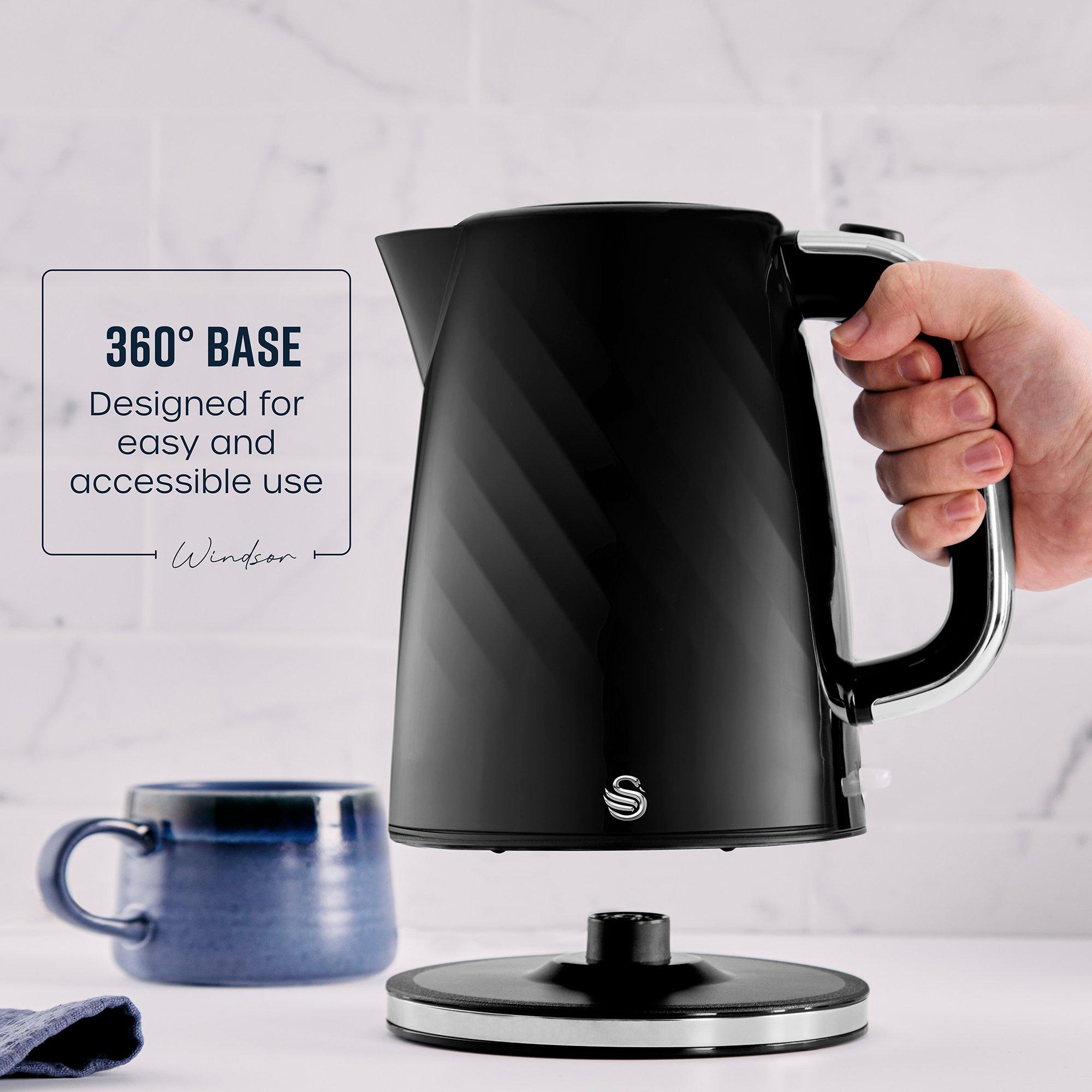 Black - Swan - Windsor 1.7L Textured Kettle Black with Silver Han - 5