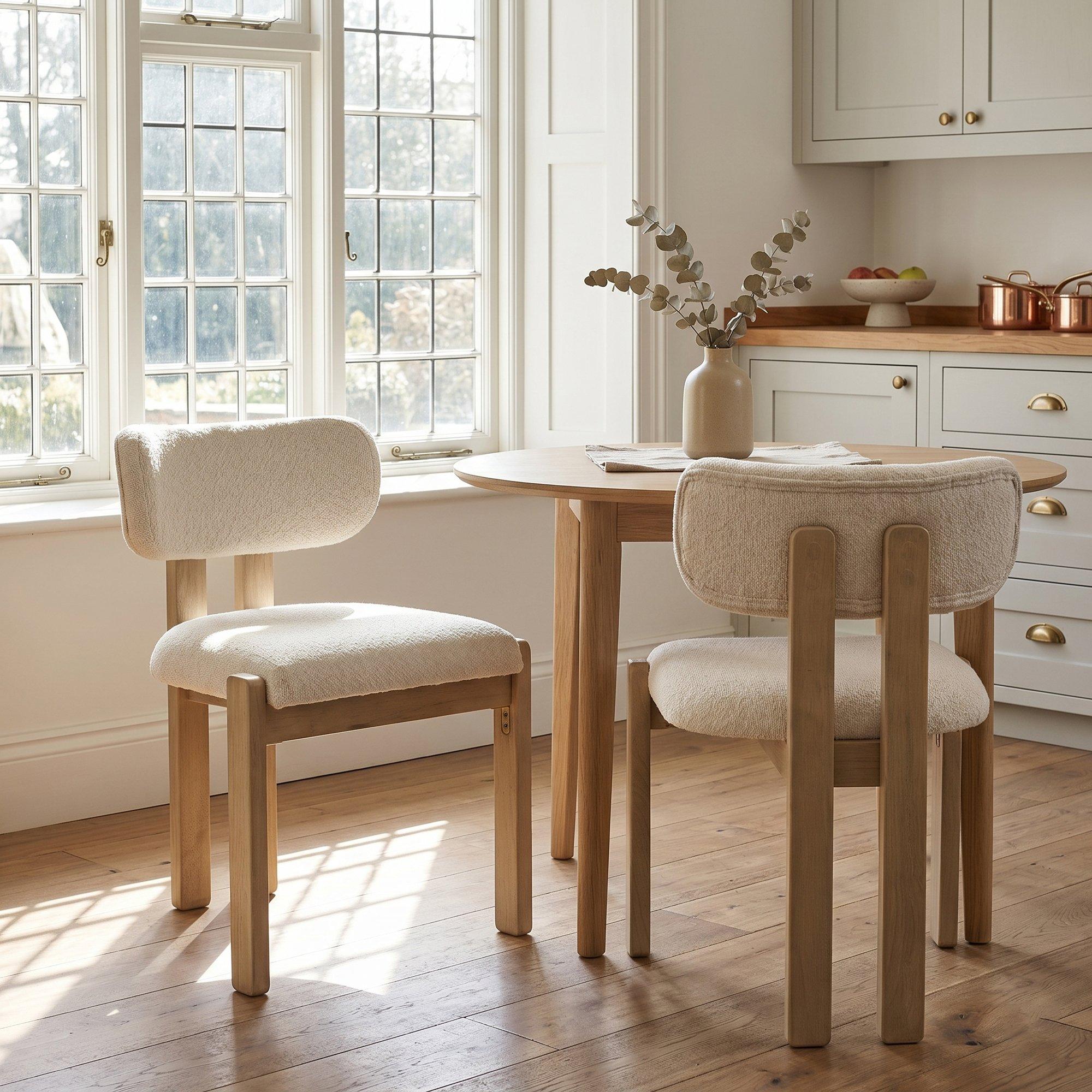 Urban Meuble Set of 2 Dining Chairs  Solid Wood Linen