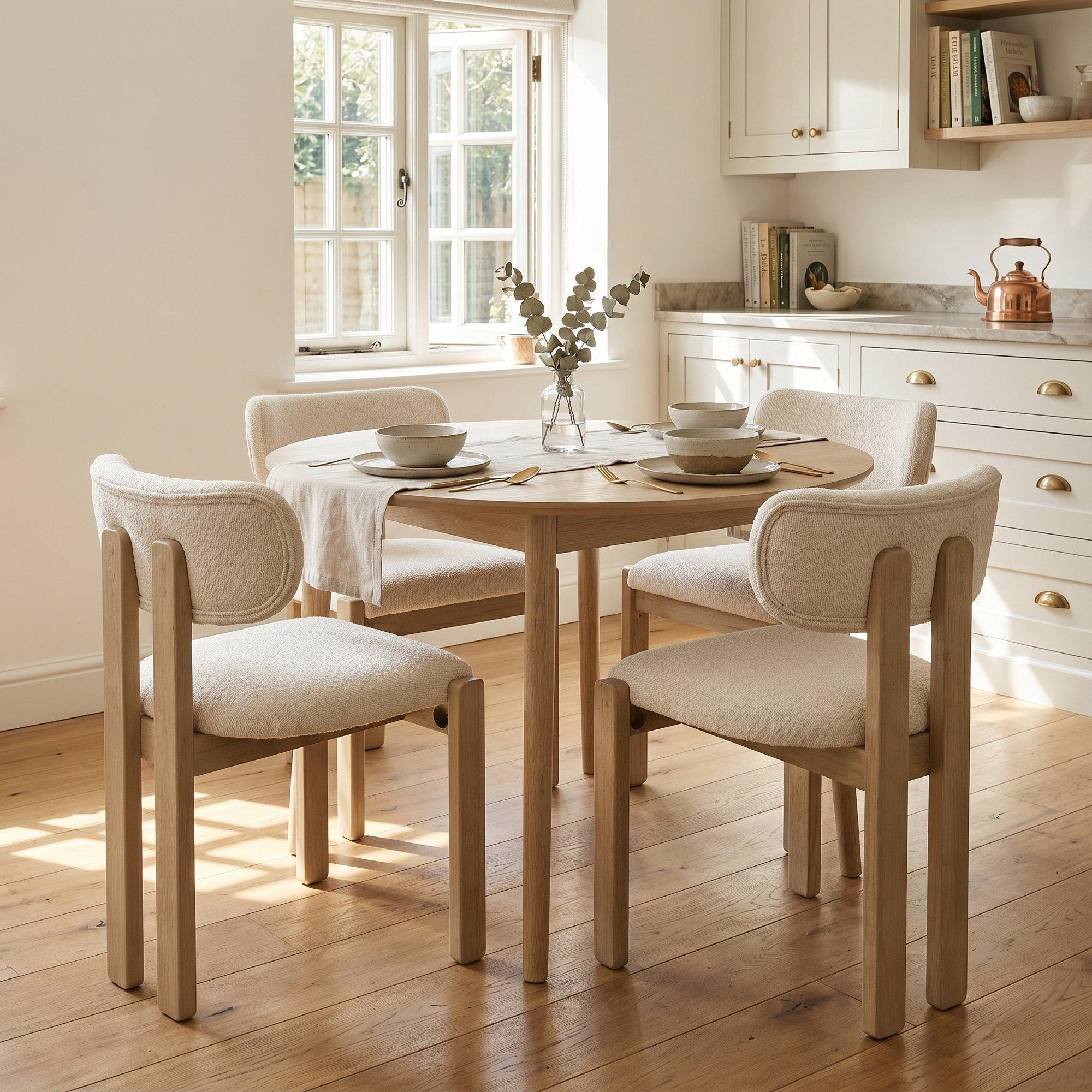 Natural - Urban Meuble - Set of 2 Dining Chairs  Solid Wood Linen - 2