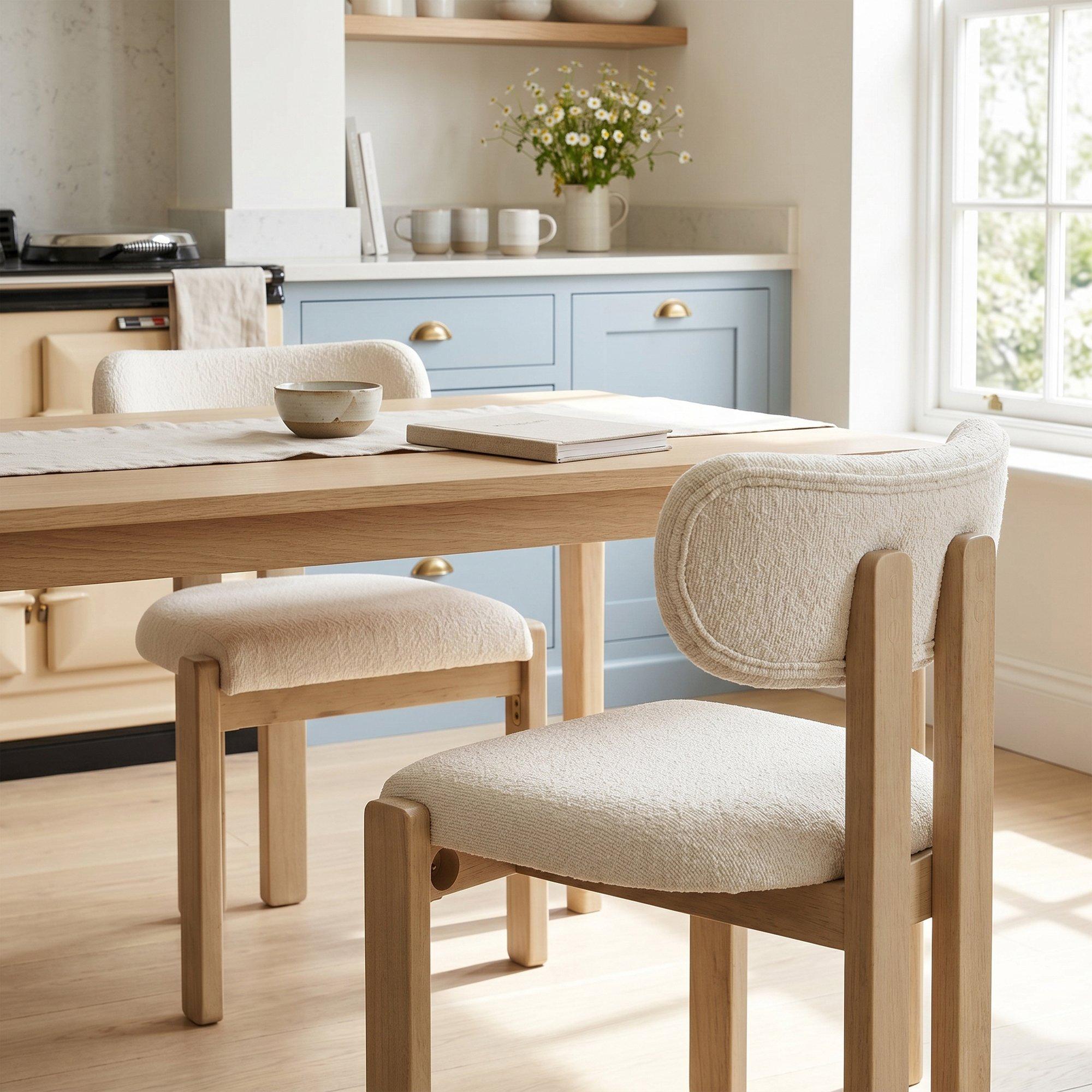 Natural - Urban Meuble - Set of 2 Dining Chairs  Solid Wood Linen - 3