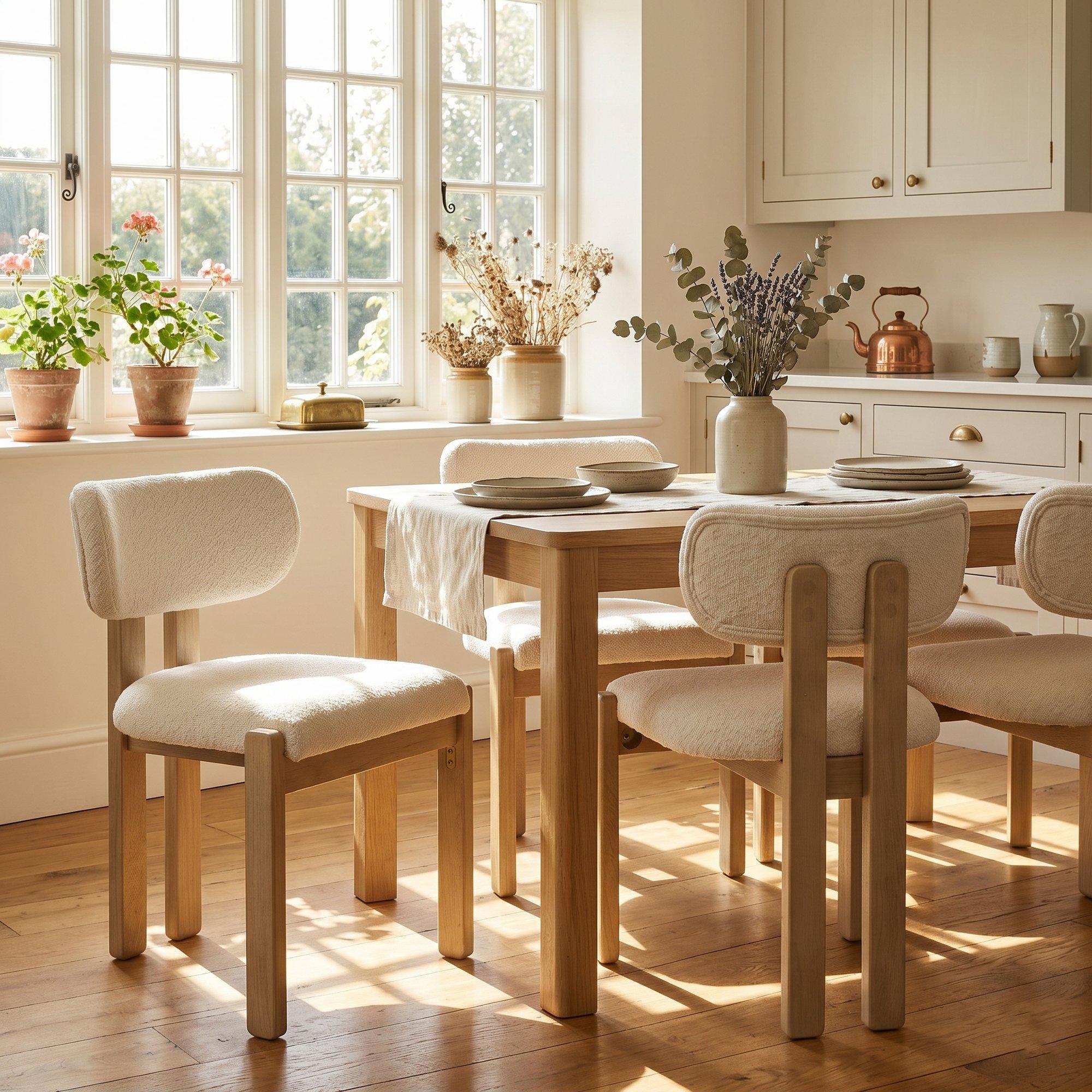 Natural - Urban Meuble - Set of 2 Dining Chairs  Solid Wood Linen - 4