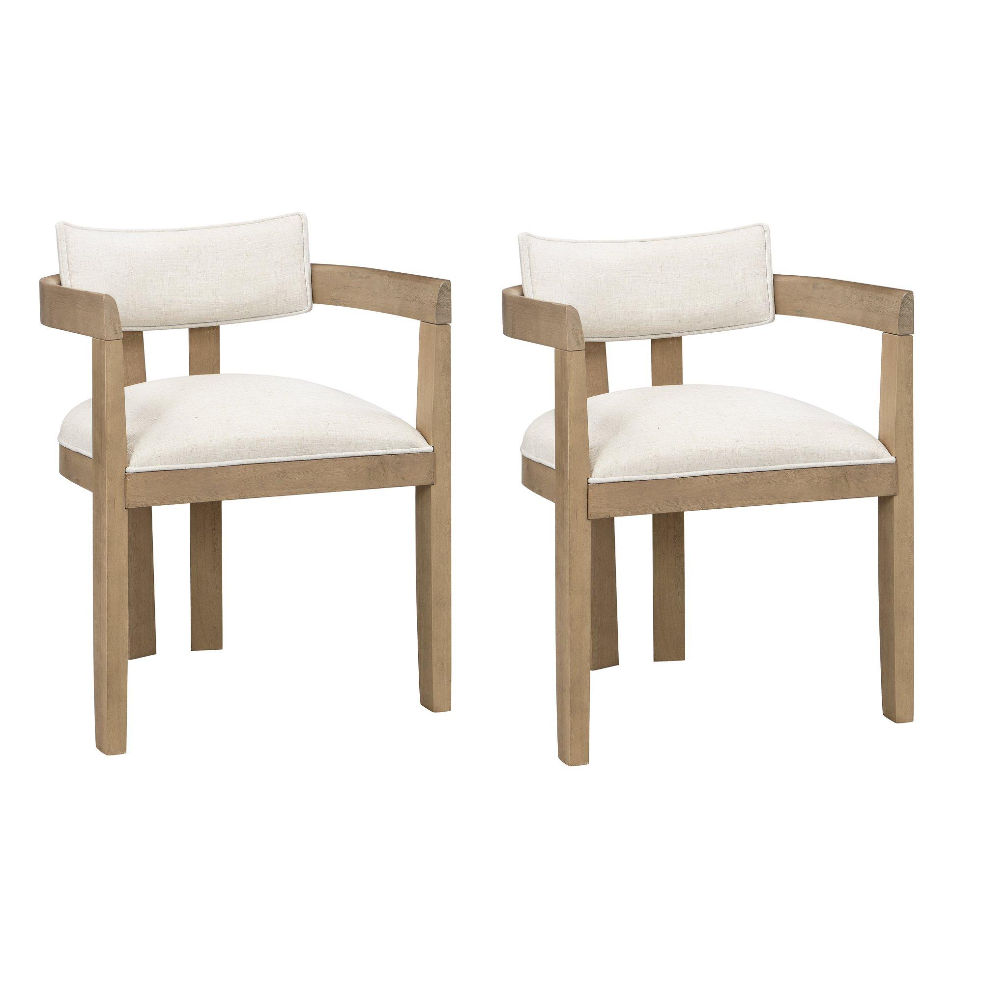 Natural - Urban Meuble - Set of 2 Dining Chairs  Solid Wood Linen - 5