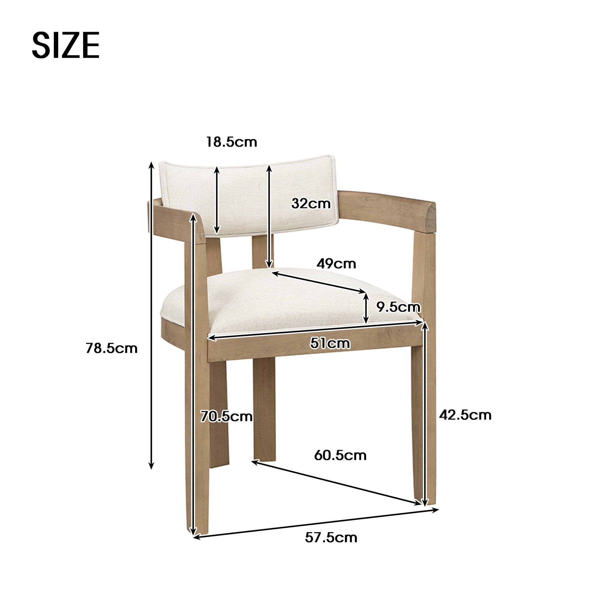 Natural - Urban Meuble - Set of 2 Dining Chairs  Solid Wood Linen - 6