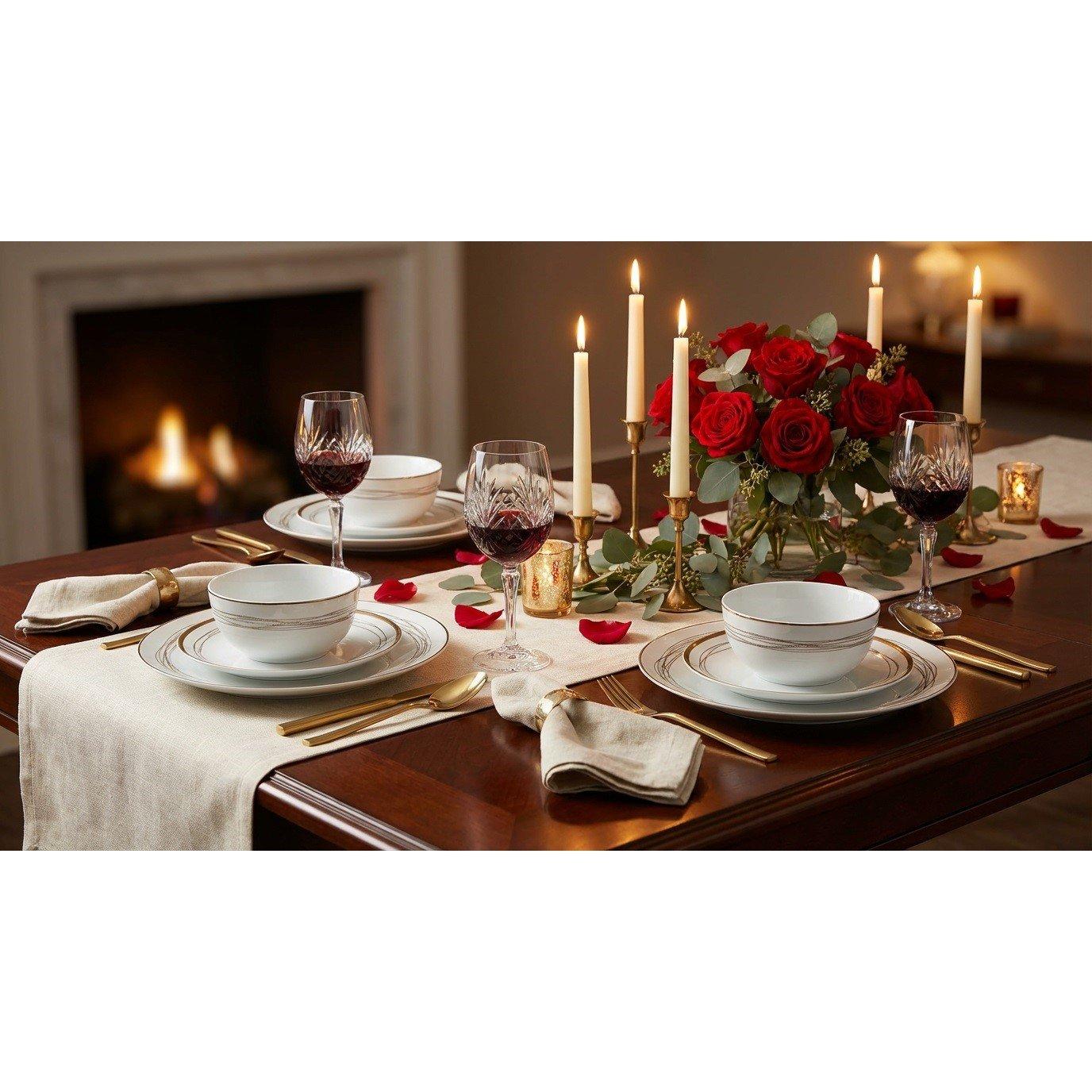 Waterside  12Pc Gold Swirl Dinner Set - White
