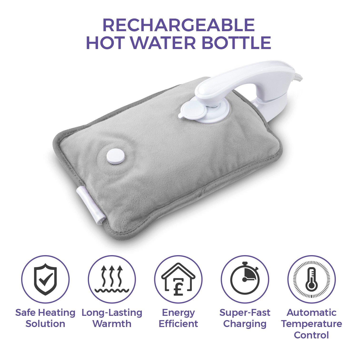 Grey - Carmen - Spa Rechargeable Hot Water Bottle 24 x 17cm Grey - 2