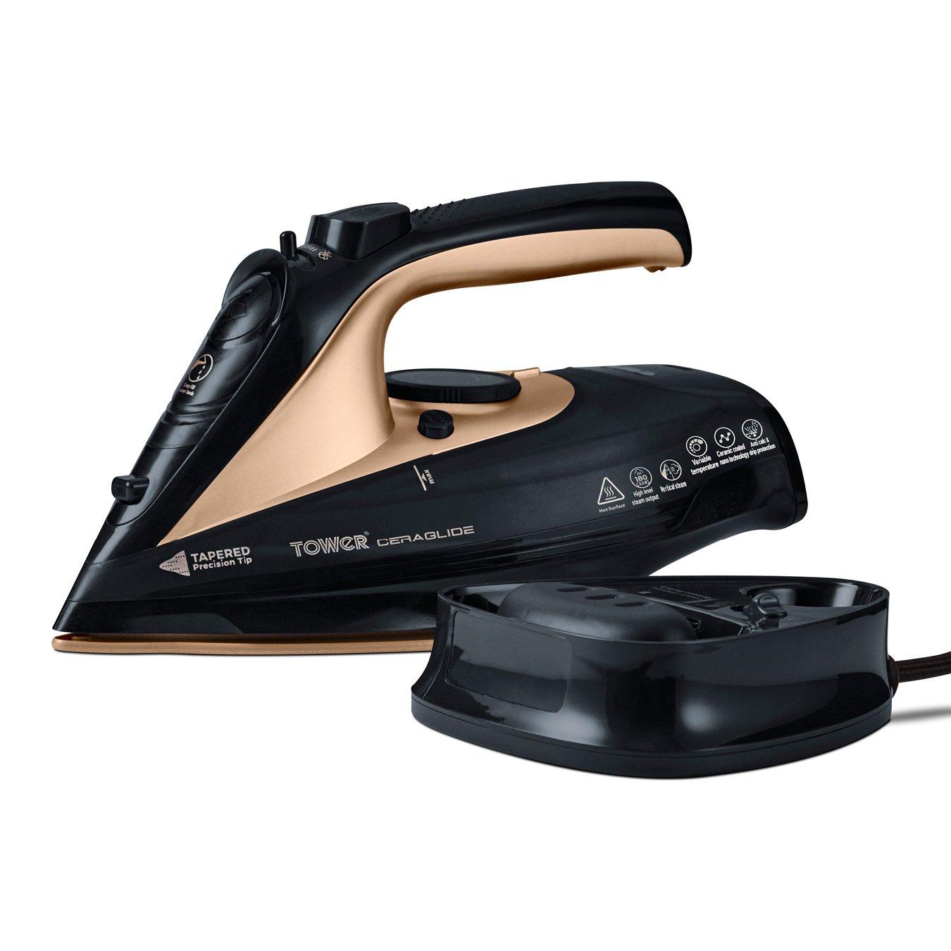 Black - Tower - CeraGlide 2400W Cord Cordless Steam Iron - 1