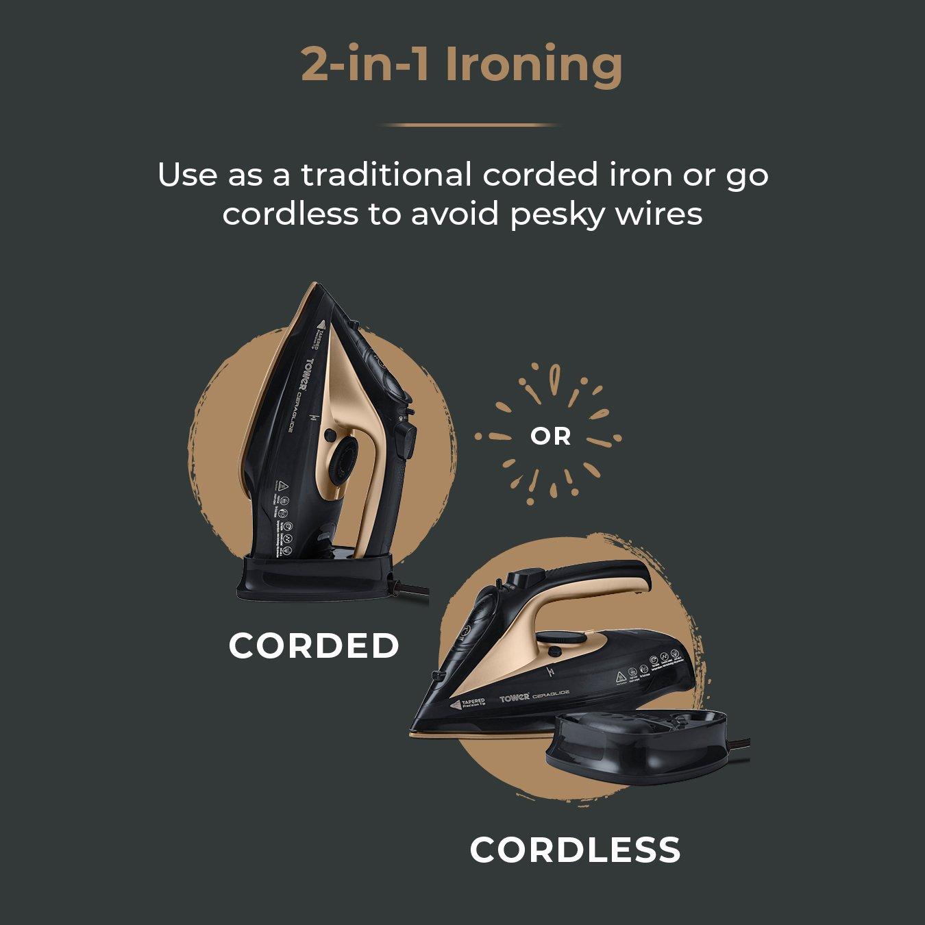Black - Tower - CeraGlide 2400W Cord Cordless Steam Iron - 3