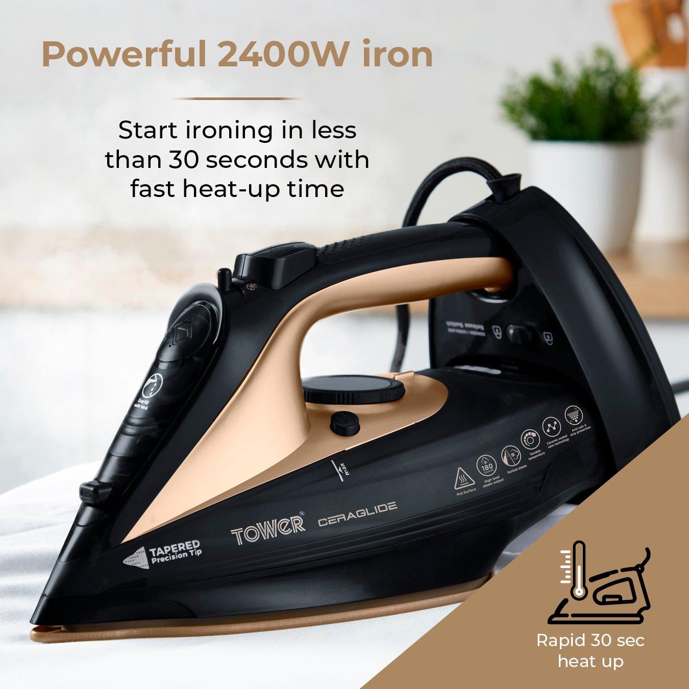 Black - Tower - CeraGlide 2400W Cord Cordless Steam Iron - 5