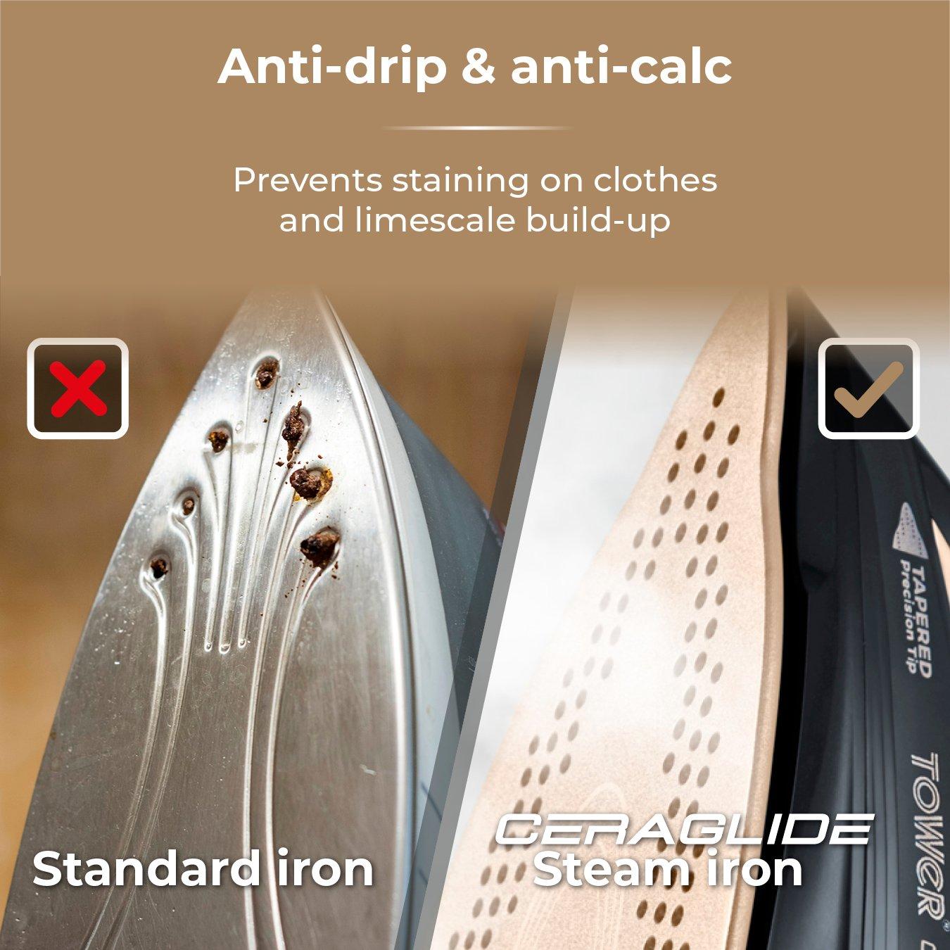 Black - Tower - CeraGlide 2400W Cord Cordless Steam Iron - 9