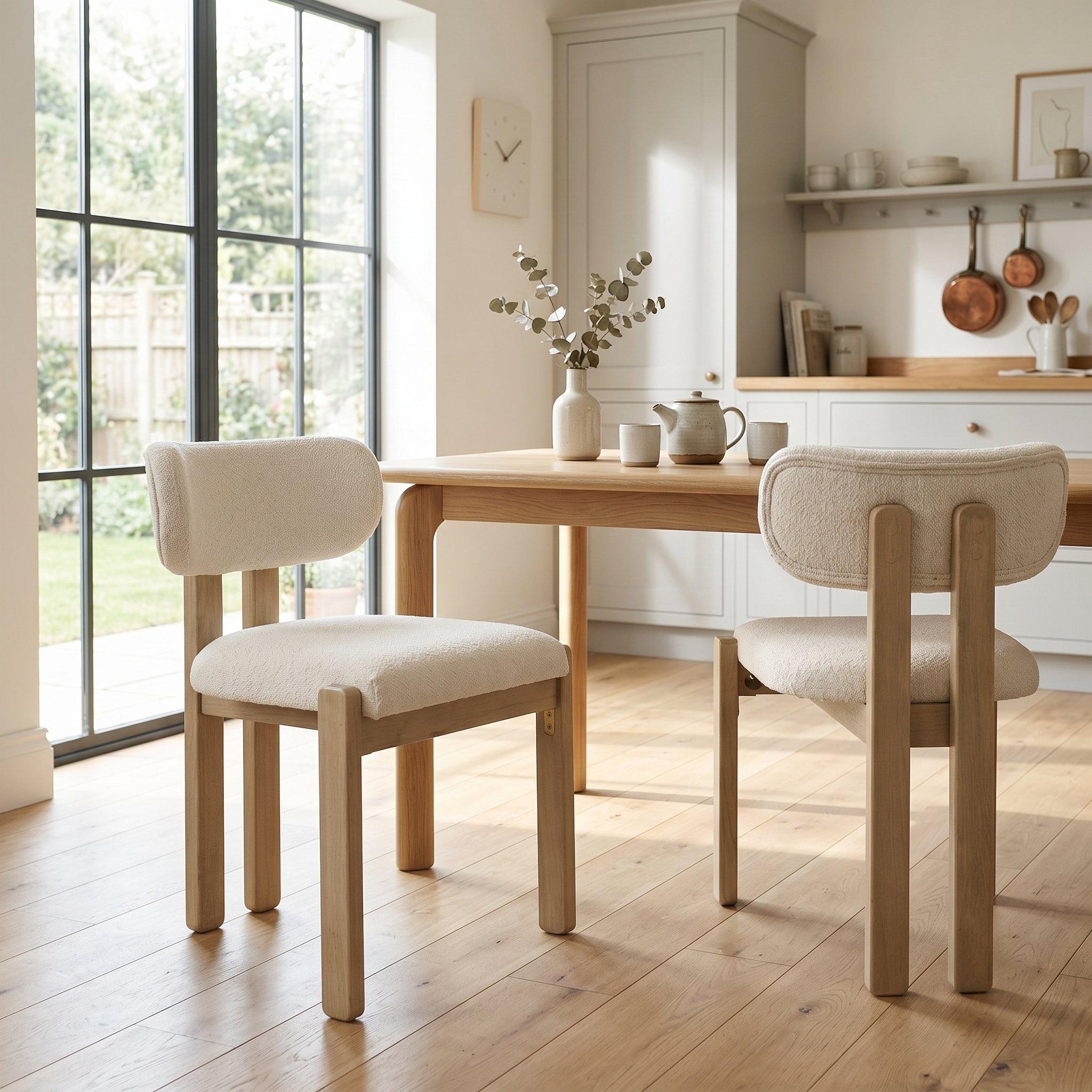 Urban Meuble Set of 2 Dining Chairs  Solid Wood Boucle