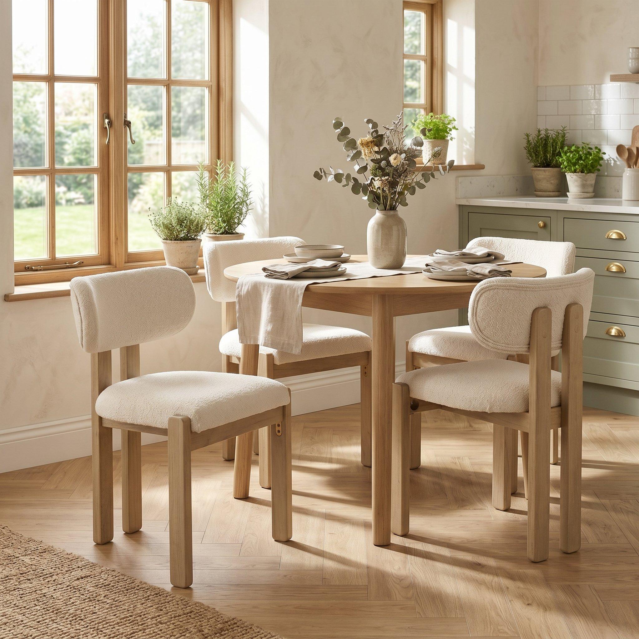Natural - Urban Meuble - Set of 2 Dining Chairs  Solid Wood Boucle - 2