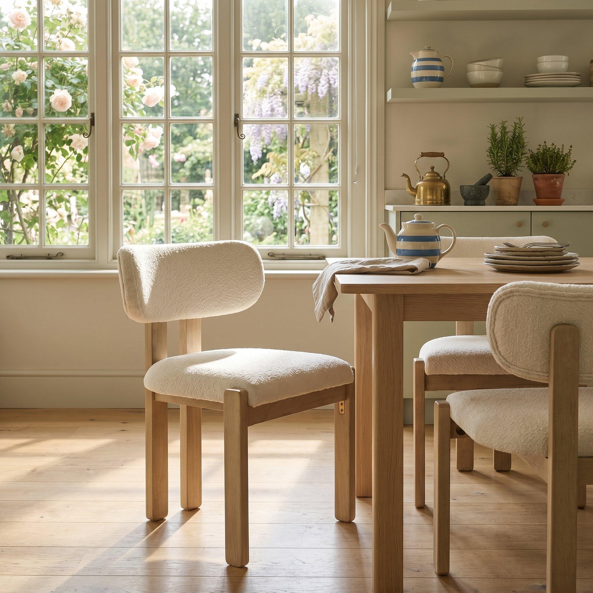 Natural - Urban Meuble - Set of 2 Dining Chairs  Solid Wood Boucle - 3