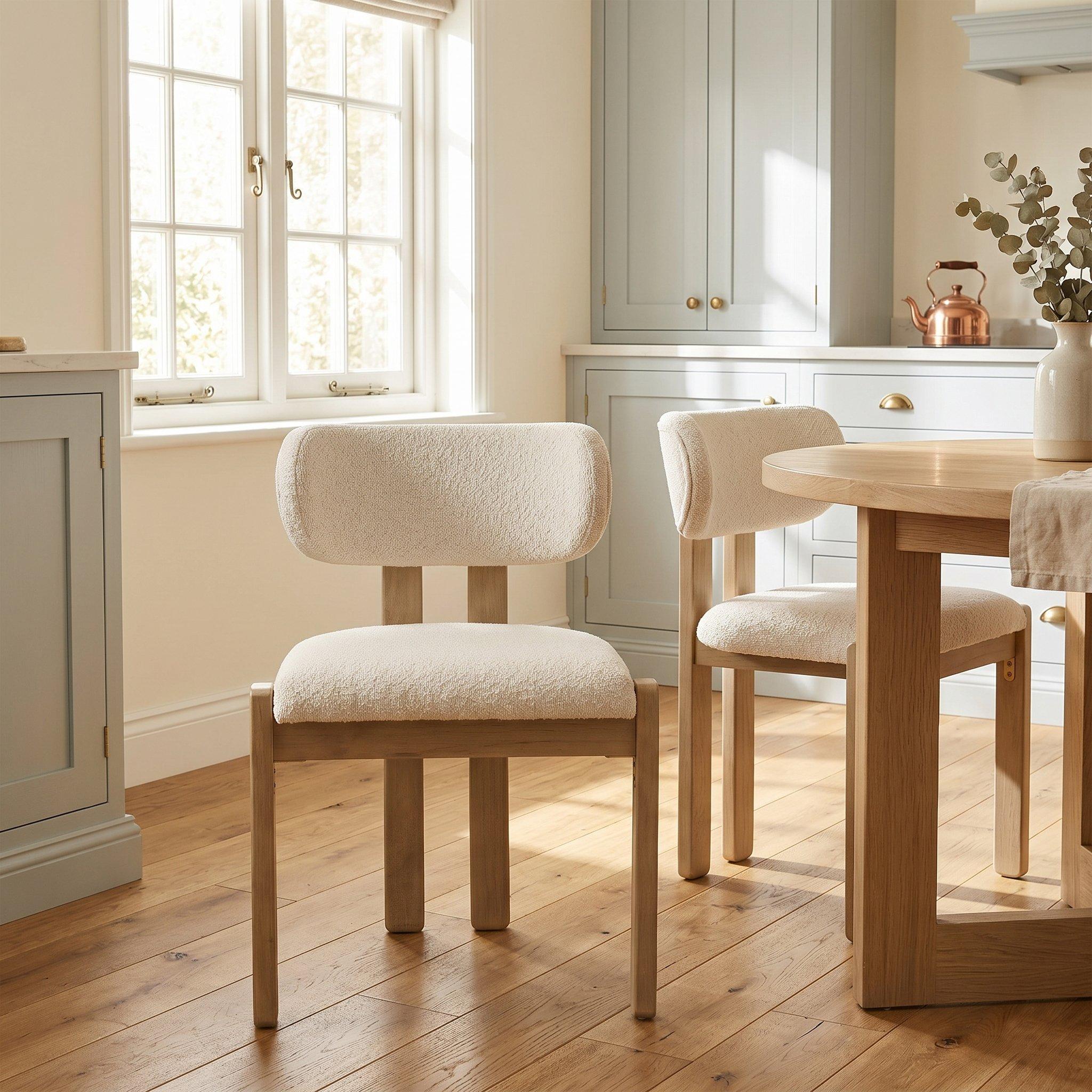 Natural - Urban Meuble - Set of 2 Dining Chairs  Solid Wood Boucle - 4