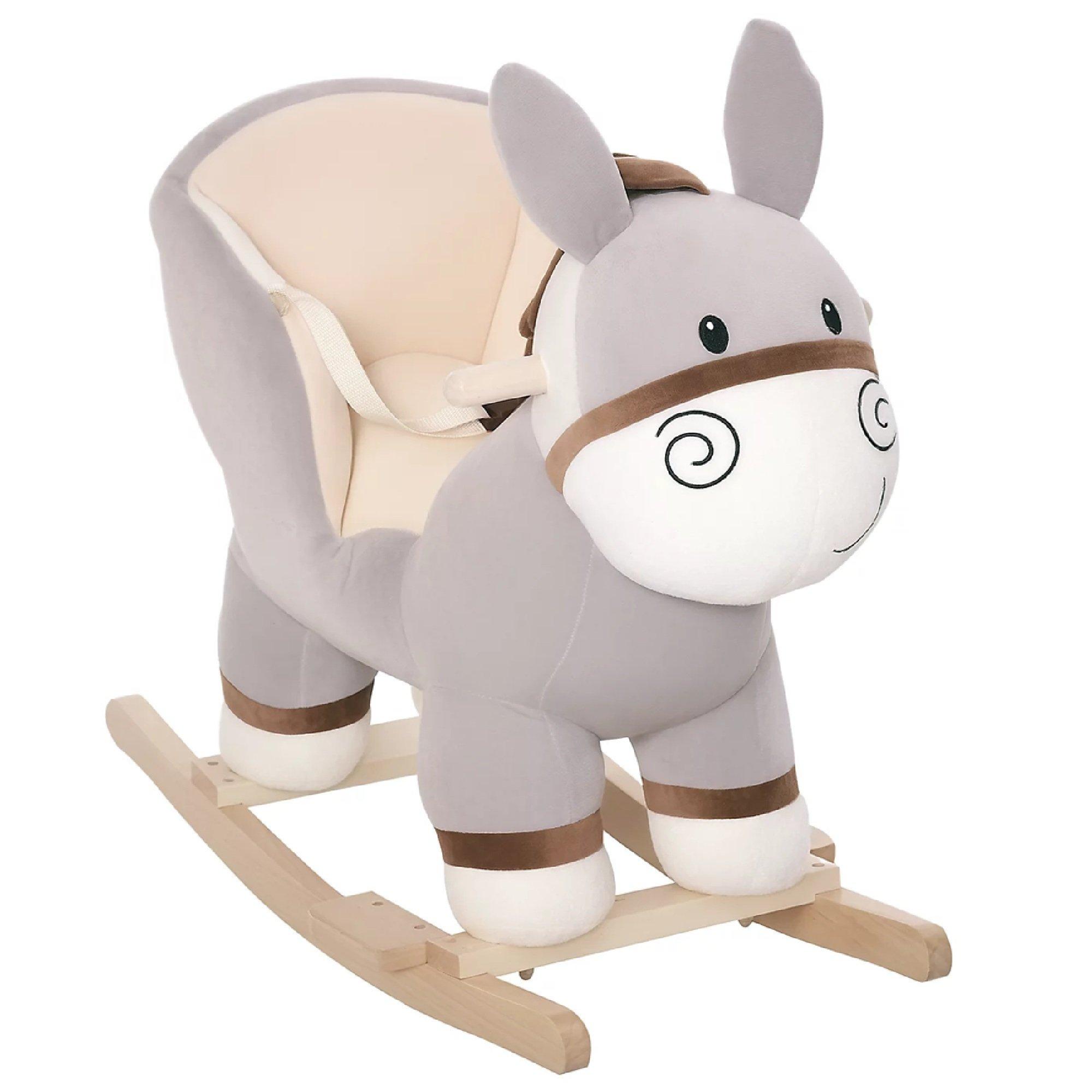Grey - HOMCOM - HOMCOM Kids Rocking Donkey With Wooden Base - 1