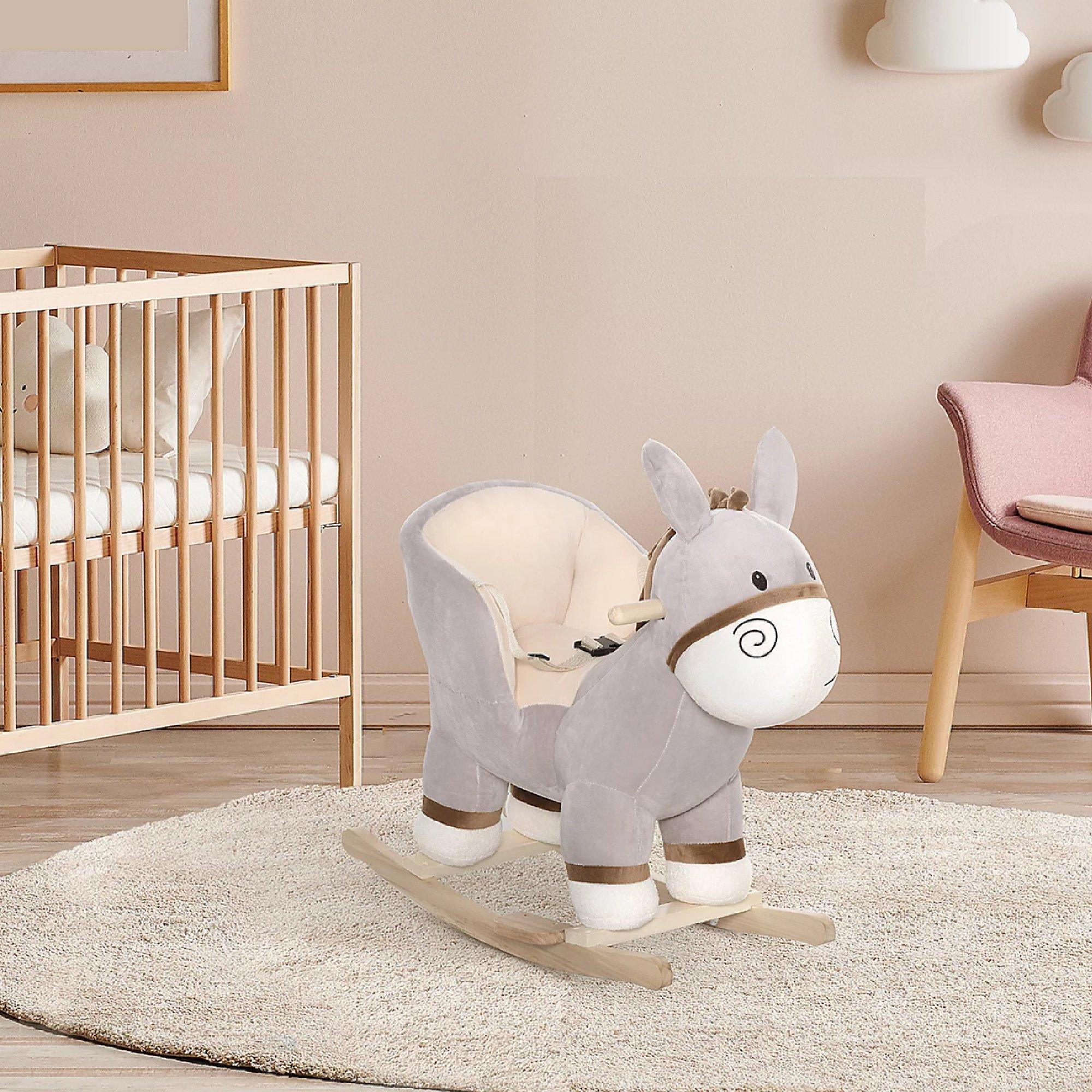 Grey - HOMCOM - HOMCOM Kids Rocking Donkey With Wooden Base - 2