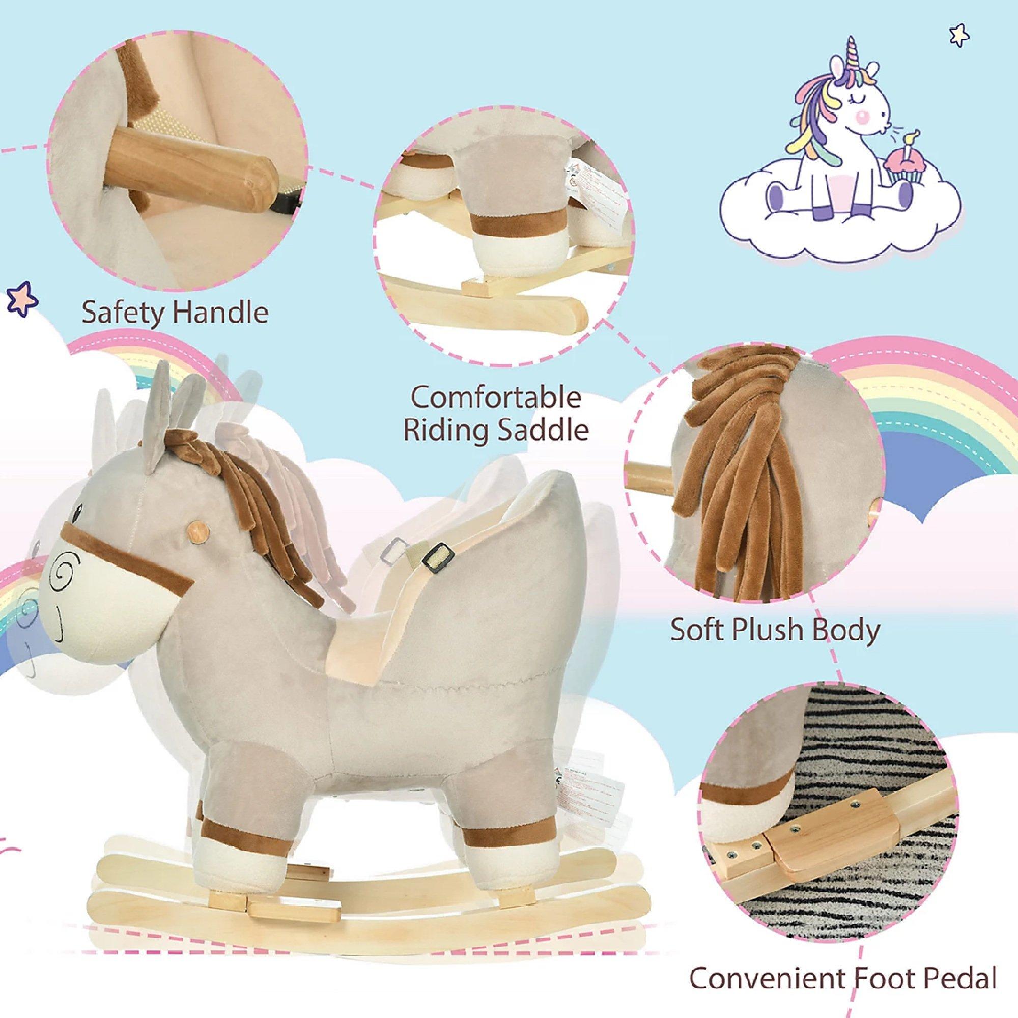 Grey - HOMCOM - HOMCOM Kids Rocking Donkey With Wooden Base - 4