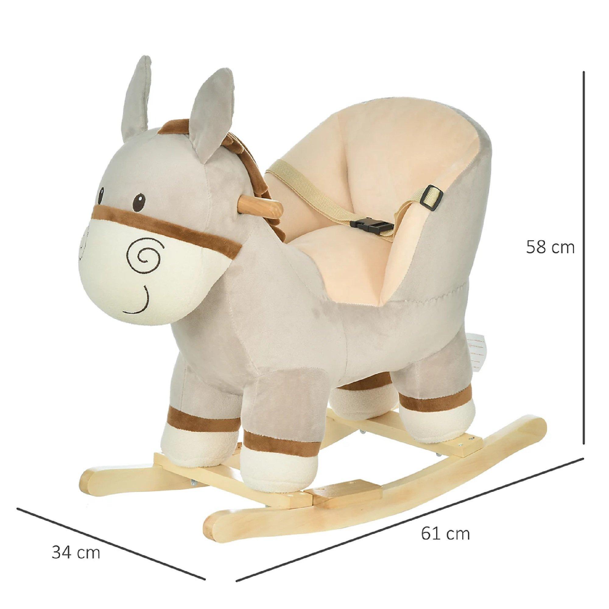 Grey - HOMCOM - HOMCOM Kids Rocking Donkey With Wooden Base - 5