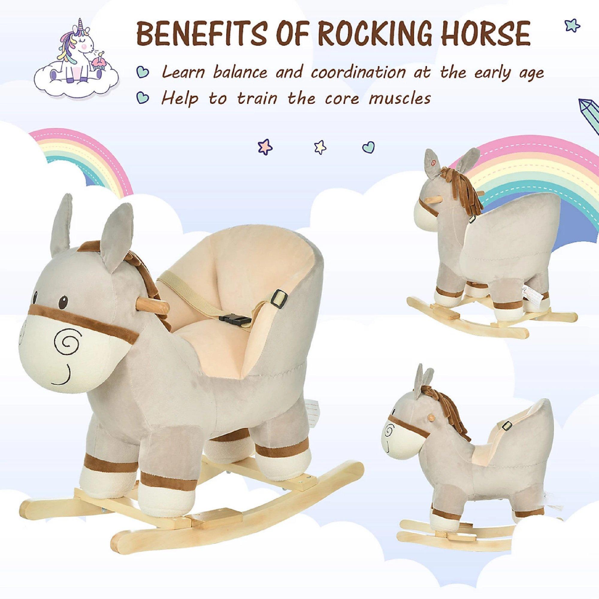 Grey - HOMCOM - HOMCOM Kids Rocking Donkey With Wooden Base - 6