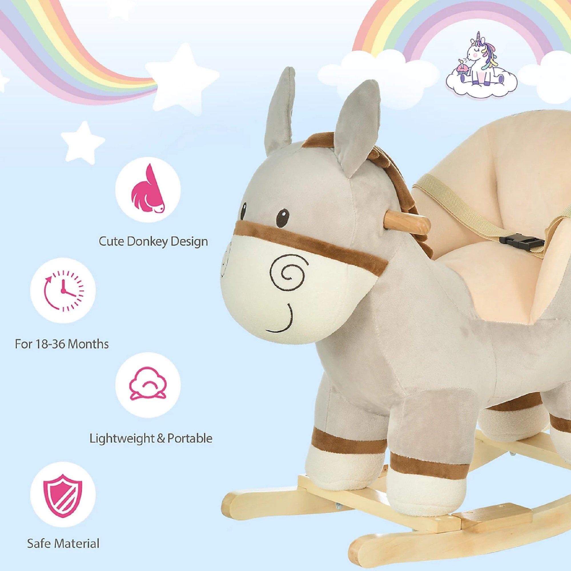 Grey - HOMCOM - HOMCOM Kids Rocking Donkey With Wooden Base - 7