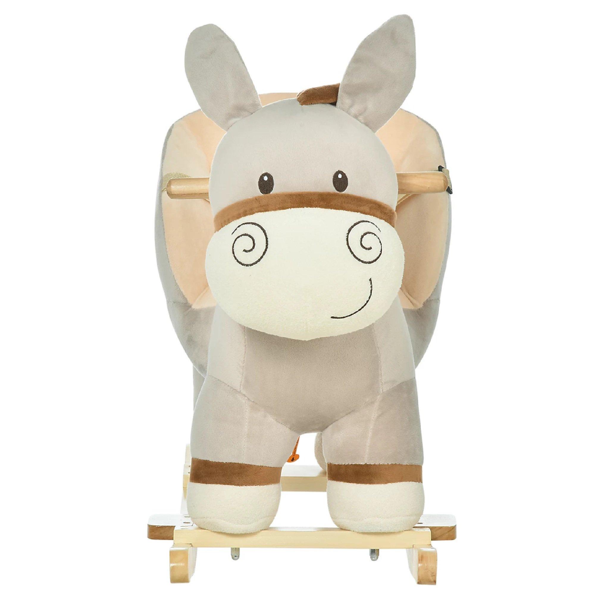 Grey - HOMCOM - HOMCOM Kids Rocking Donkey With Wooden Base - 8