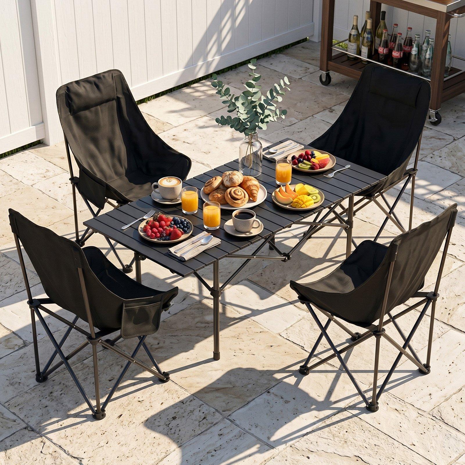 Black - Breeins - Portable Folding Camping Table with 4 Chairs - 2
