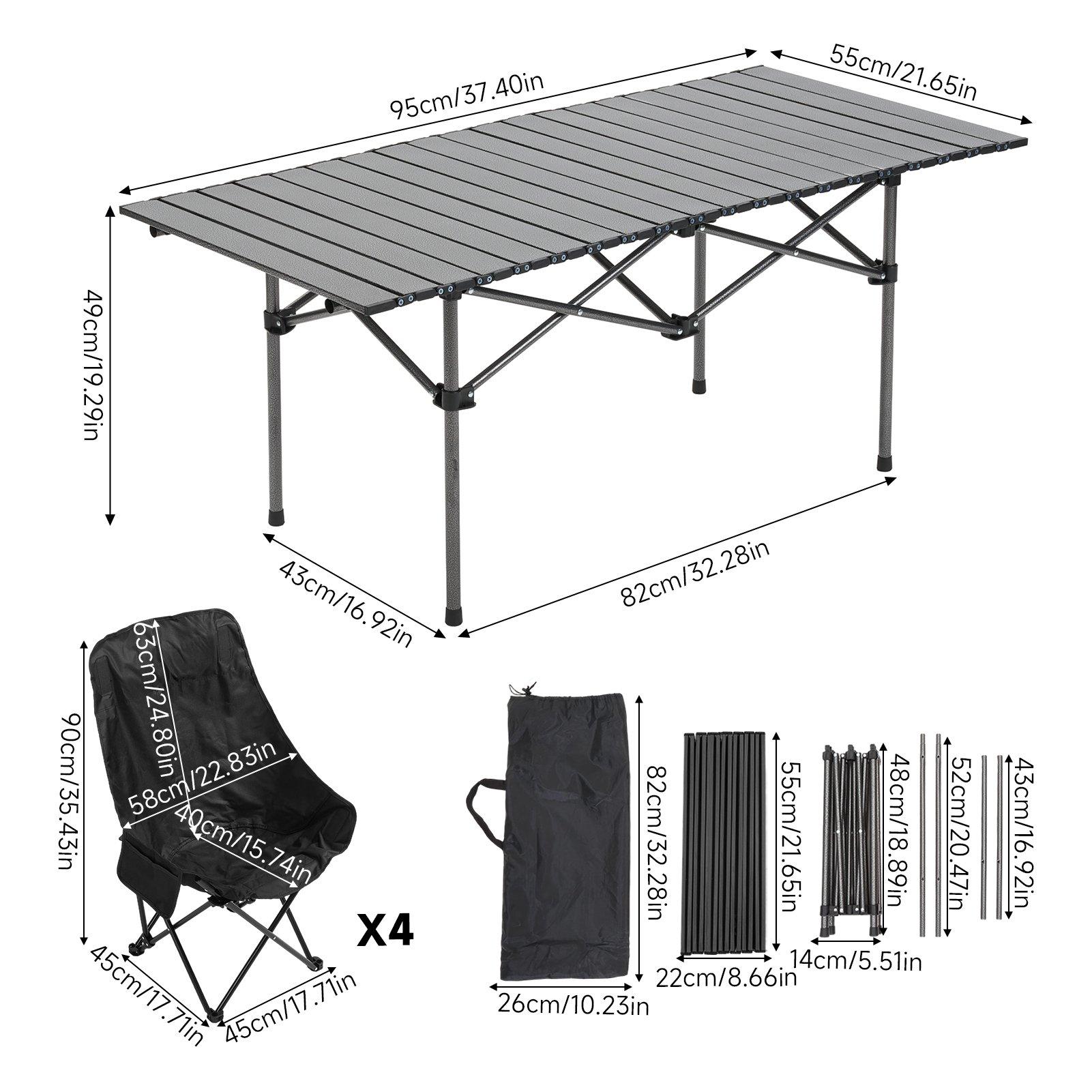 Black - Breeins - Portable Folding Camping Table with 4 Chairs - 3
