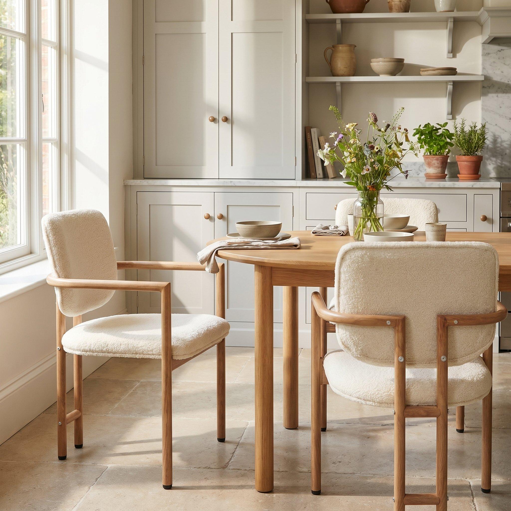 Urban Meuble Set of 2 Dining Chairs with Armrests Boucle