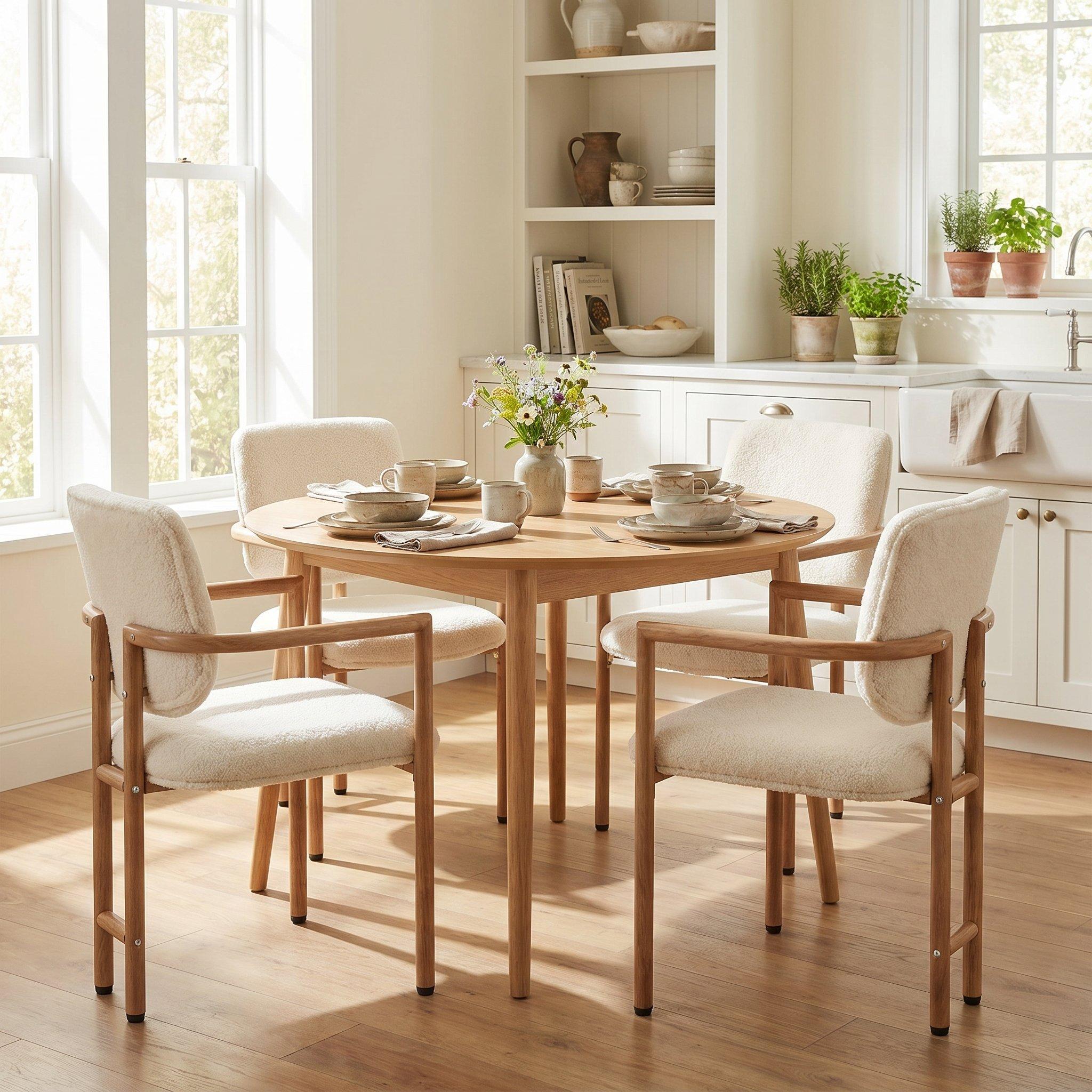 Natural - Urban Meuble - Set of 2 Dining Chairs with Armrests Boucle - 2