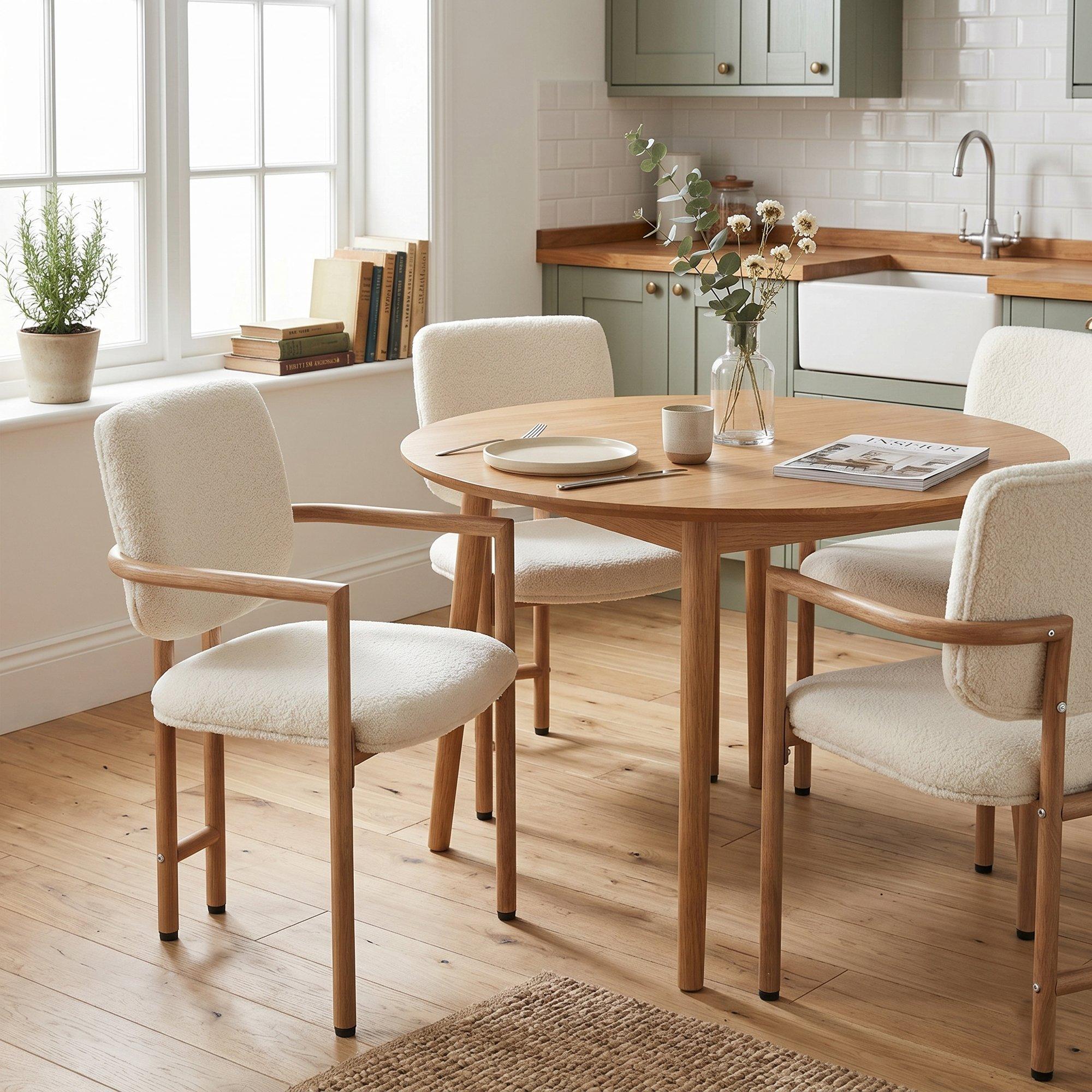 Natural - Urban Meuble - Set of 2 Dining Chairs with Armrests Boucle - 3