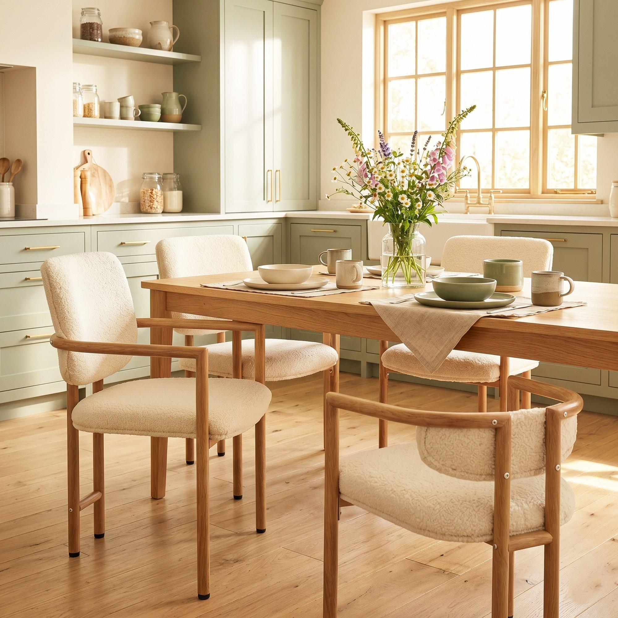 Natural - Urban Meuble - Set of 2 Dining Chairs with Armrests Boucle - 4