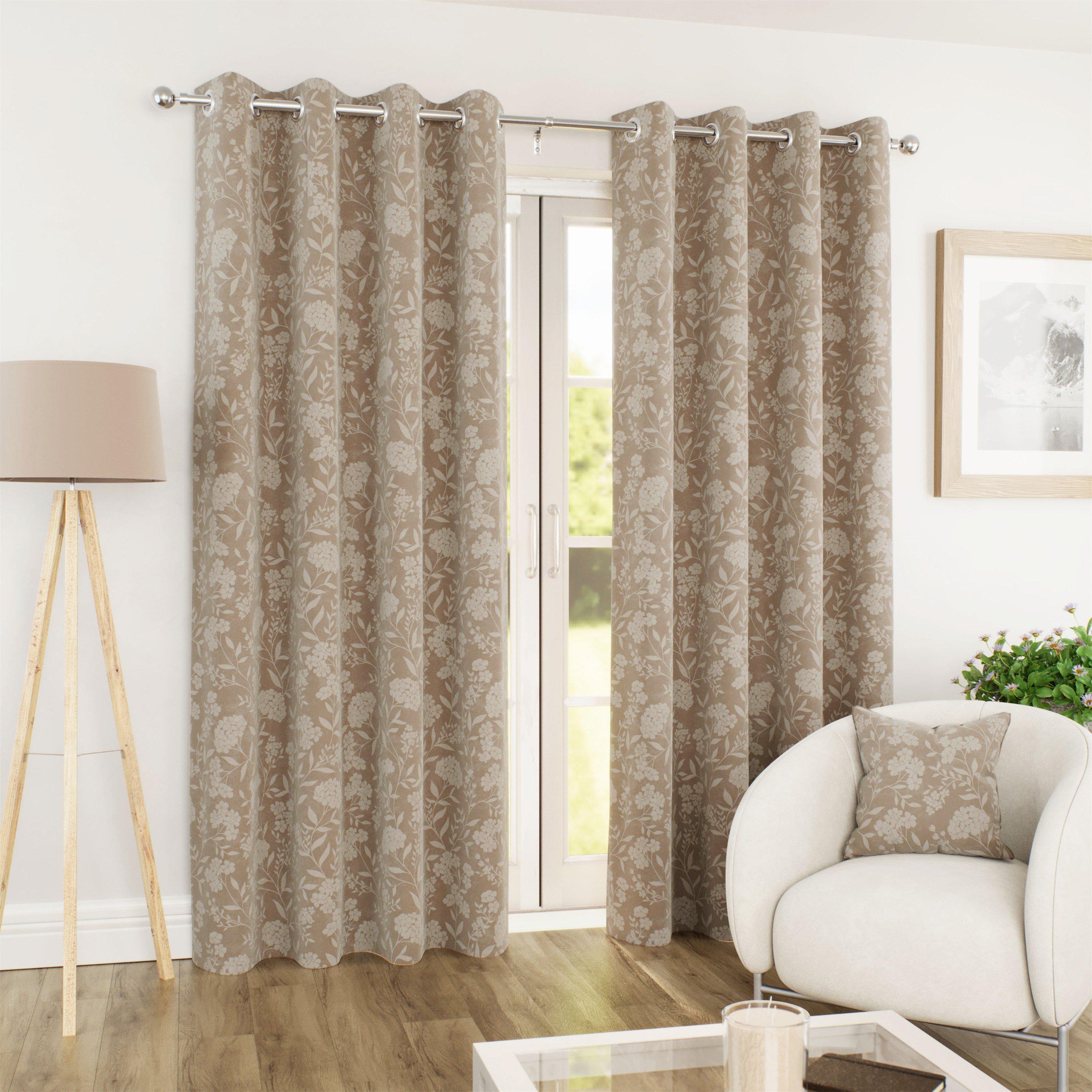 Sand - Enhanced Living - Cuba Sand Floral 100% Blackout Eyelet Curtains - 2