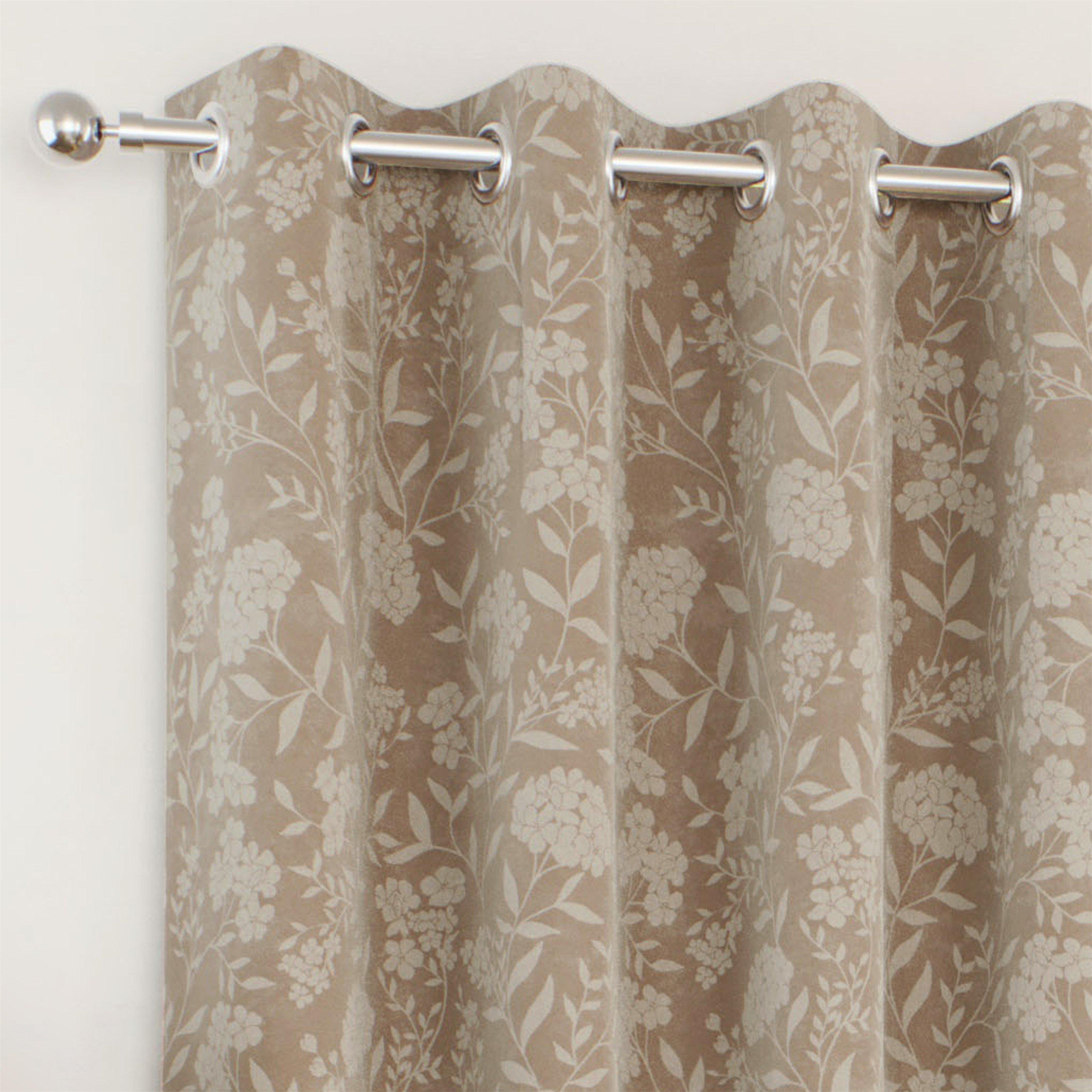 Sand - Enhanced Living - Cuba Sand Floral 100% Blackout Eyelet Curtains - 3