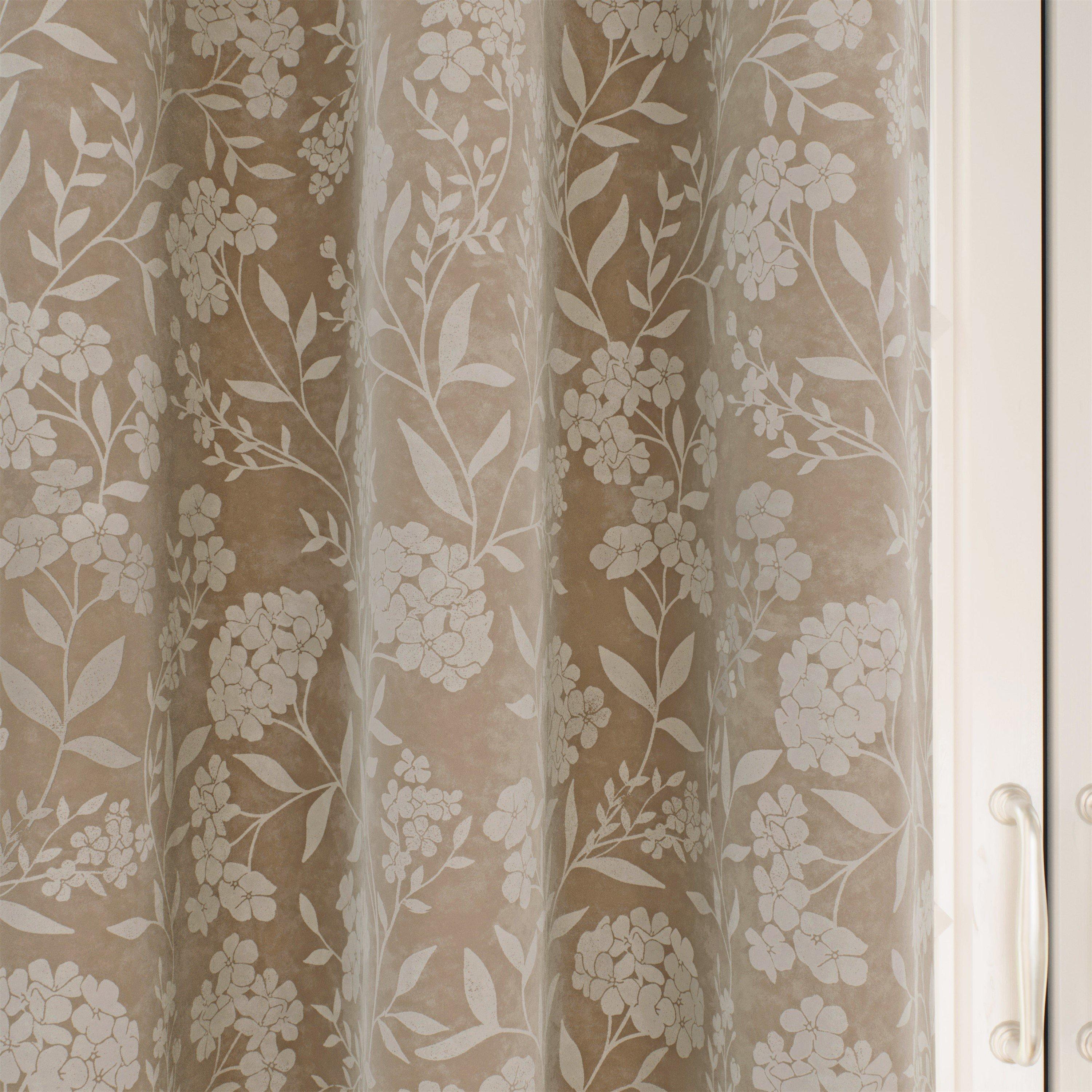 Sand - Enhanced Living - Cuba Sand Floral 100% Blackout Eyelet Curtains - 4