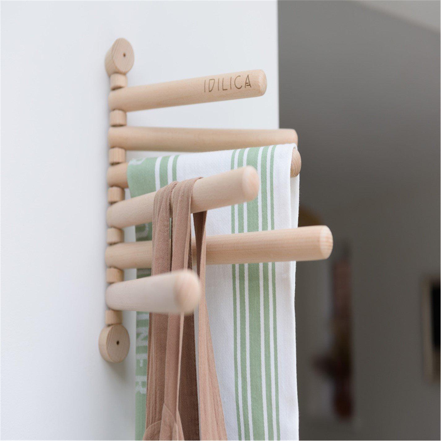 Brown - KitchenCraft - KitchenCraft Idilica Beechwood 6-Rail Wall Rack - 4