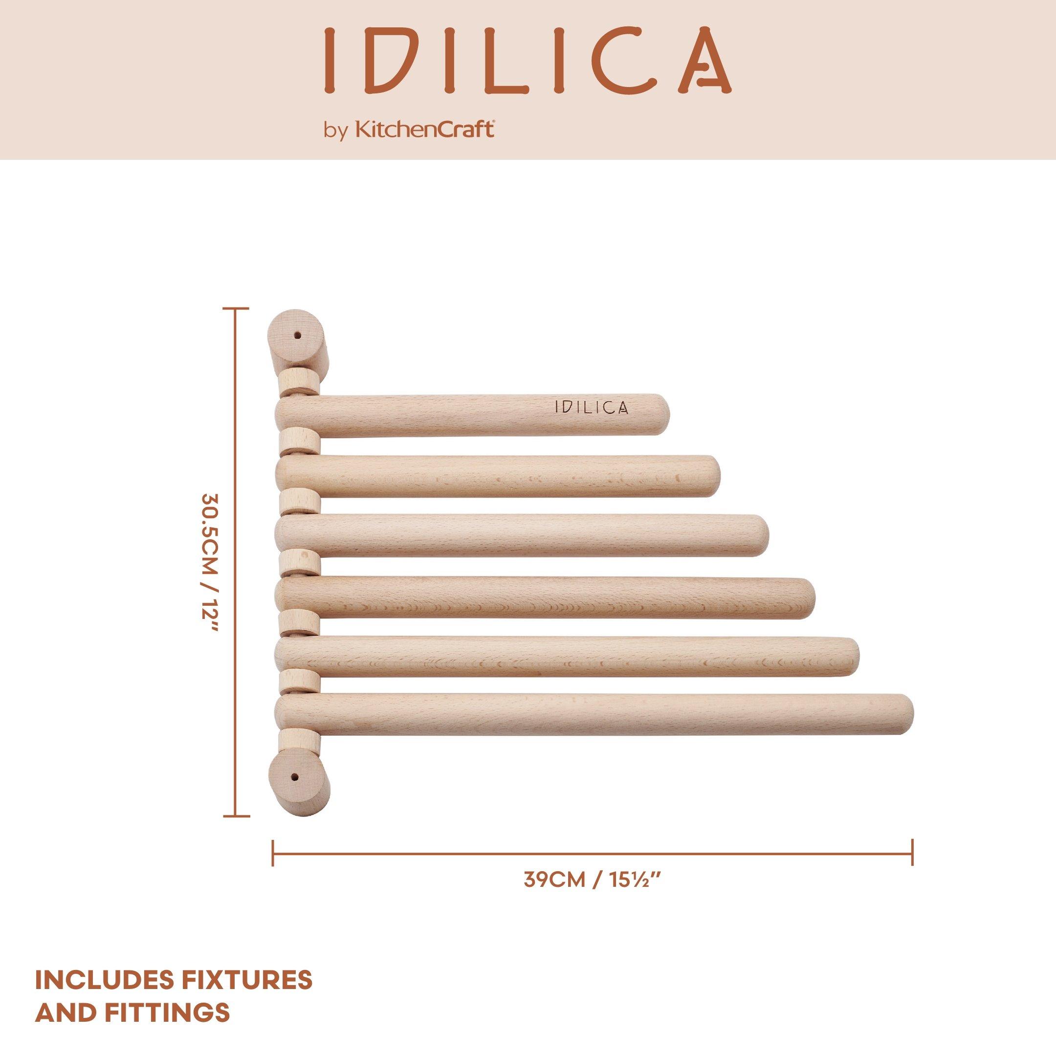 Brown - KitchenCraft - KitchenCraft Idilica Beechwood 6-Rail Wall Rack - 7