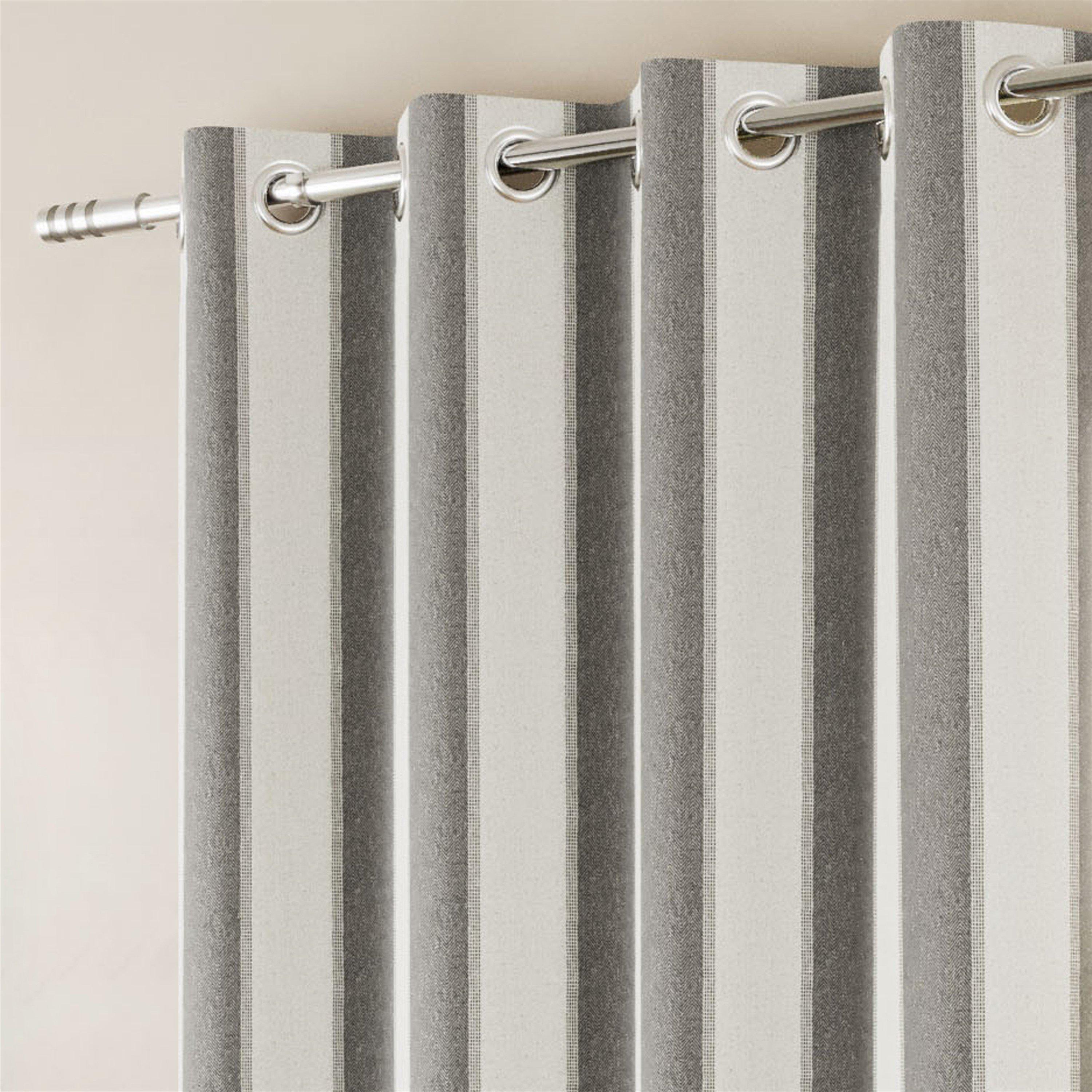 Grey - Enhanced Living - Henley Woven Striped Blackout Eyelet Curtains - 3