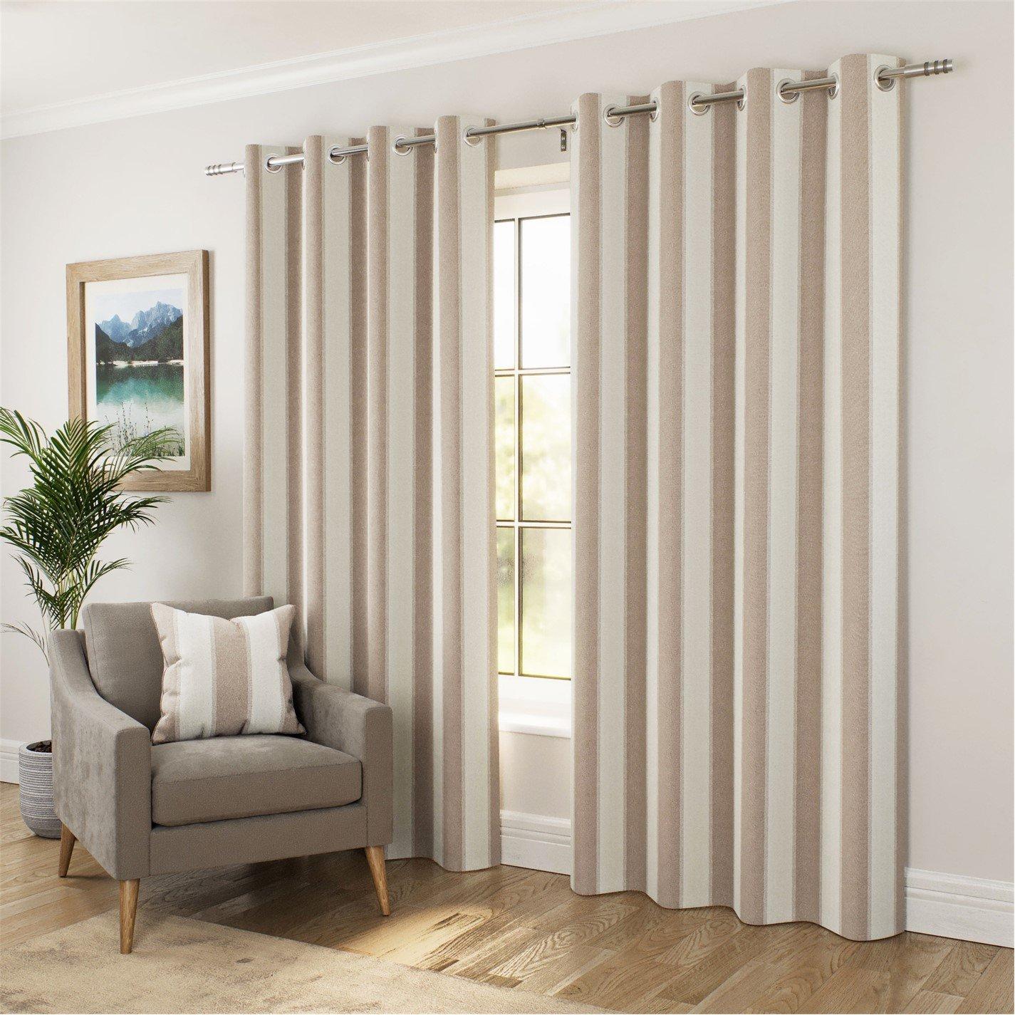 Natural - Enhanced Living - Henley Woven Striped Blackout Eyelet Curtains - 5