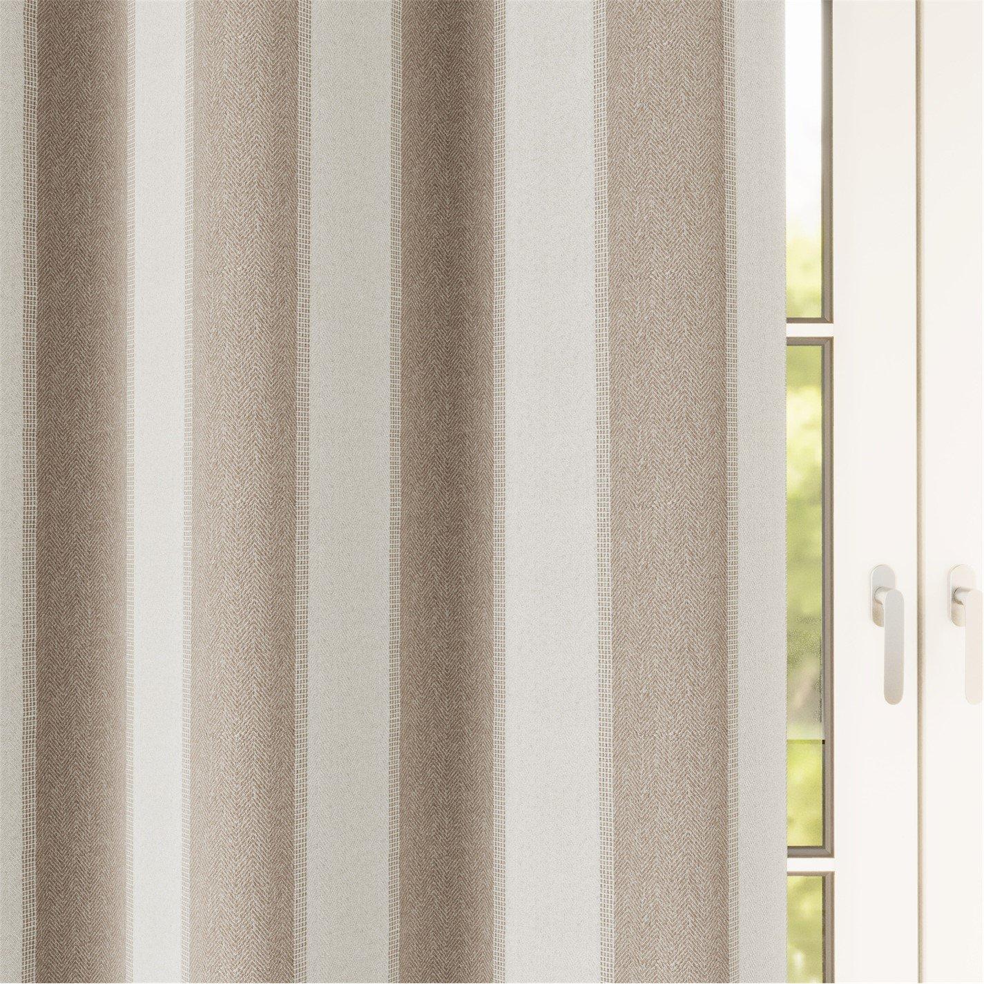 Natural - Enhanced Living - Henley Woven Striped Blackout Eyelet Curtains - 7