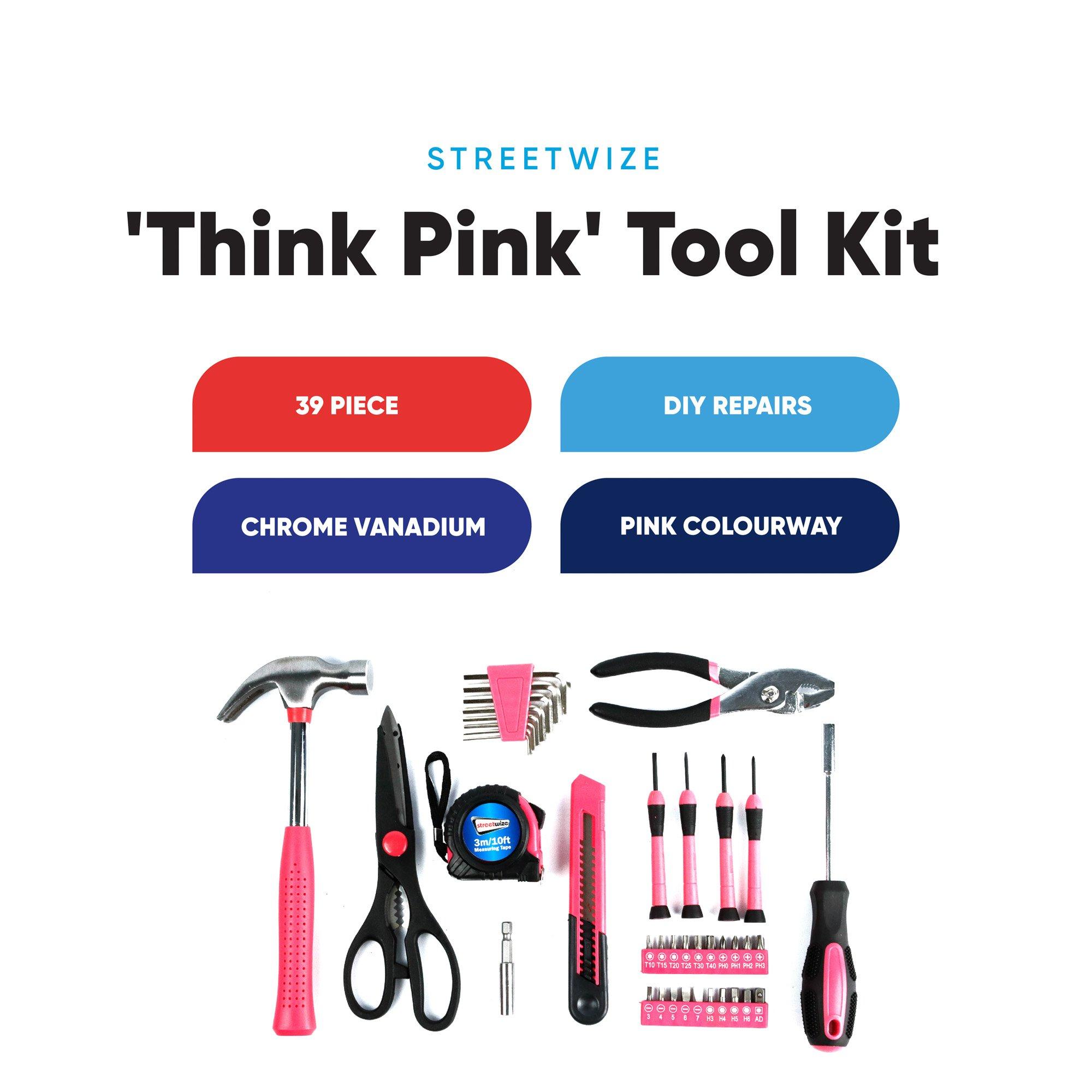 Streetwize 39-piece 'Think Pink' Tool Kit | Sports Direct