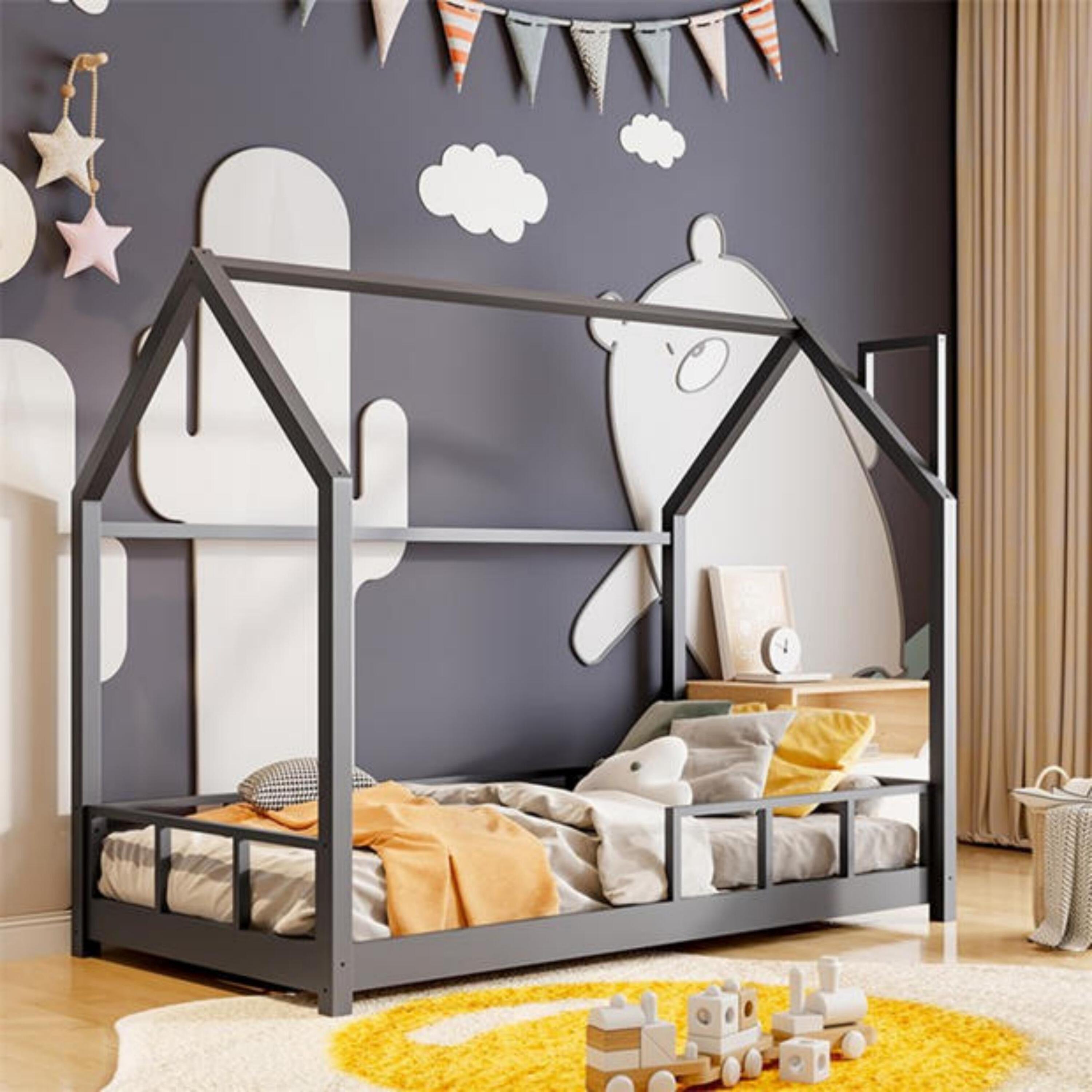 Grey - KIDKID - Bed with House Frame Pine Wood for Kid - 1