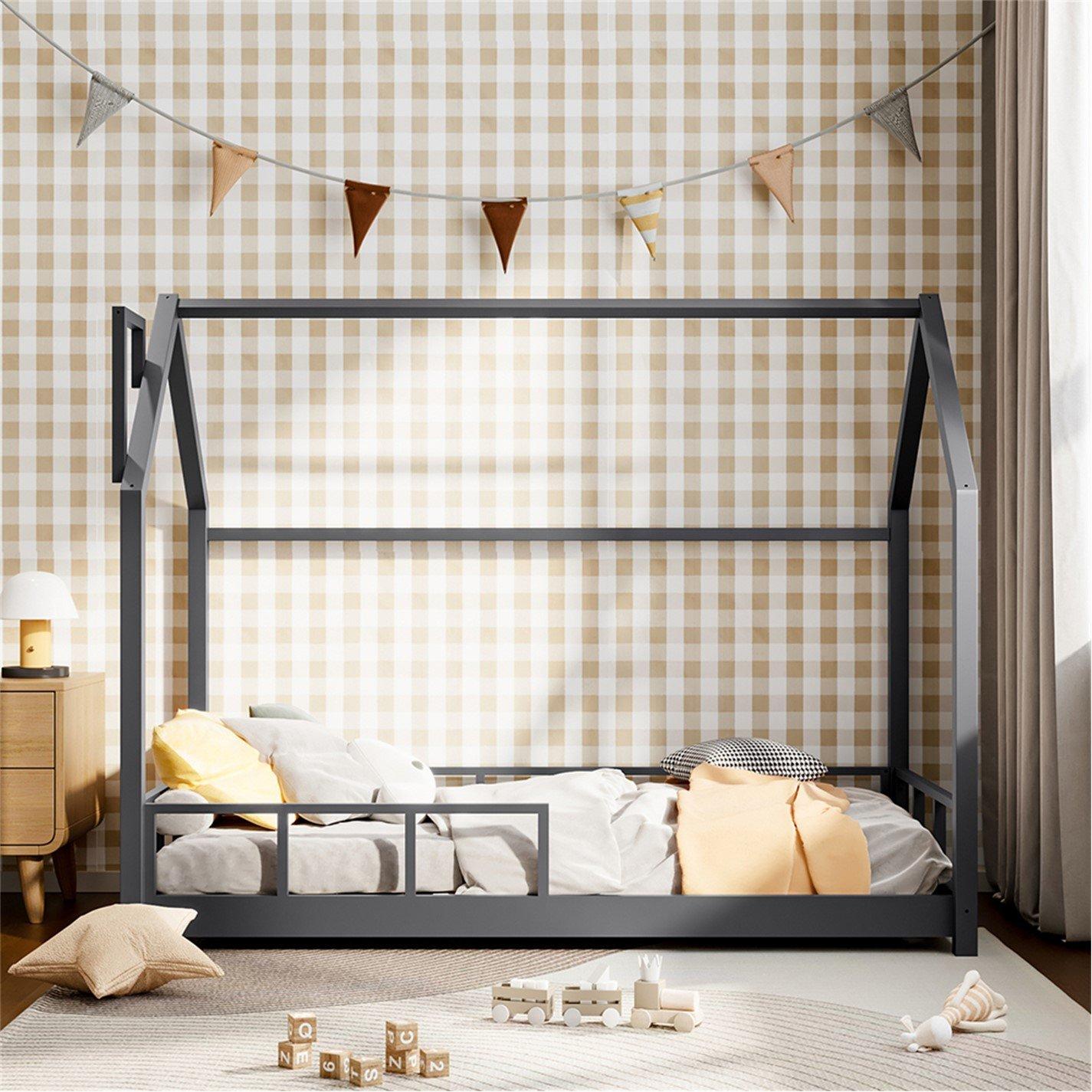 Grey - KIDKID - Bed with House Frame Pine Wood for Kid - 2