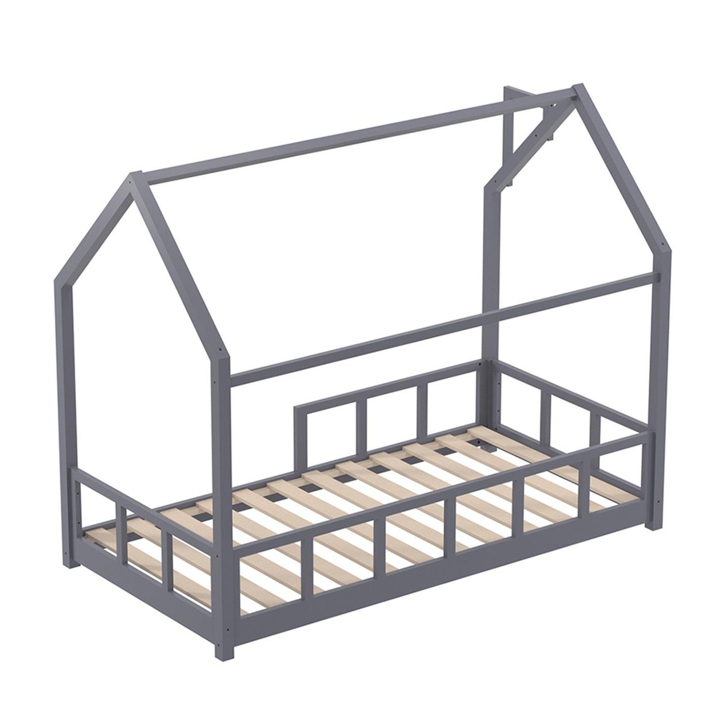 Grey - KIDKID - Bed with House Frame Pine Wood for Kid - 5