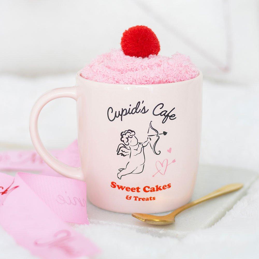 Something Different  Cupids Cafe Mug Spoon And Socks Set - Pink