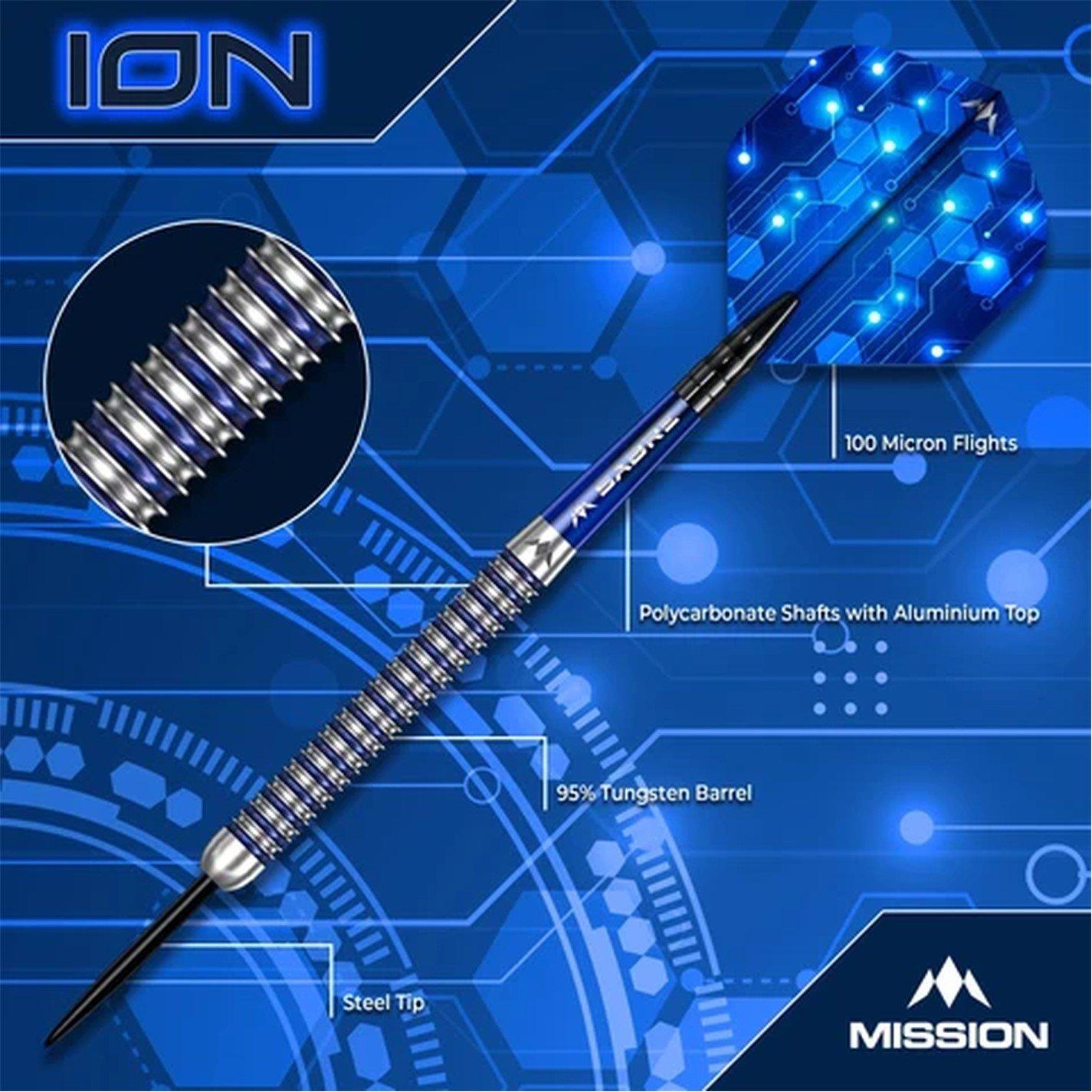 Silver & Blue - Mission Darts - Mission ION Darts - Steel Tip - 95% Tungsten - 2