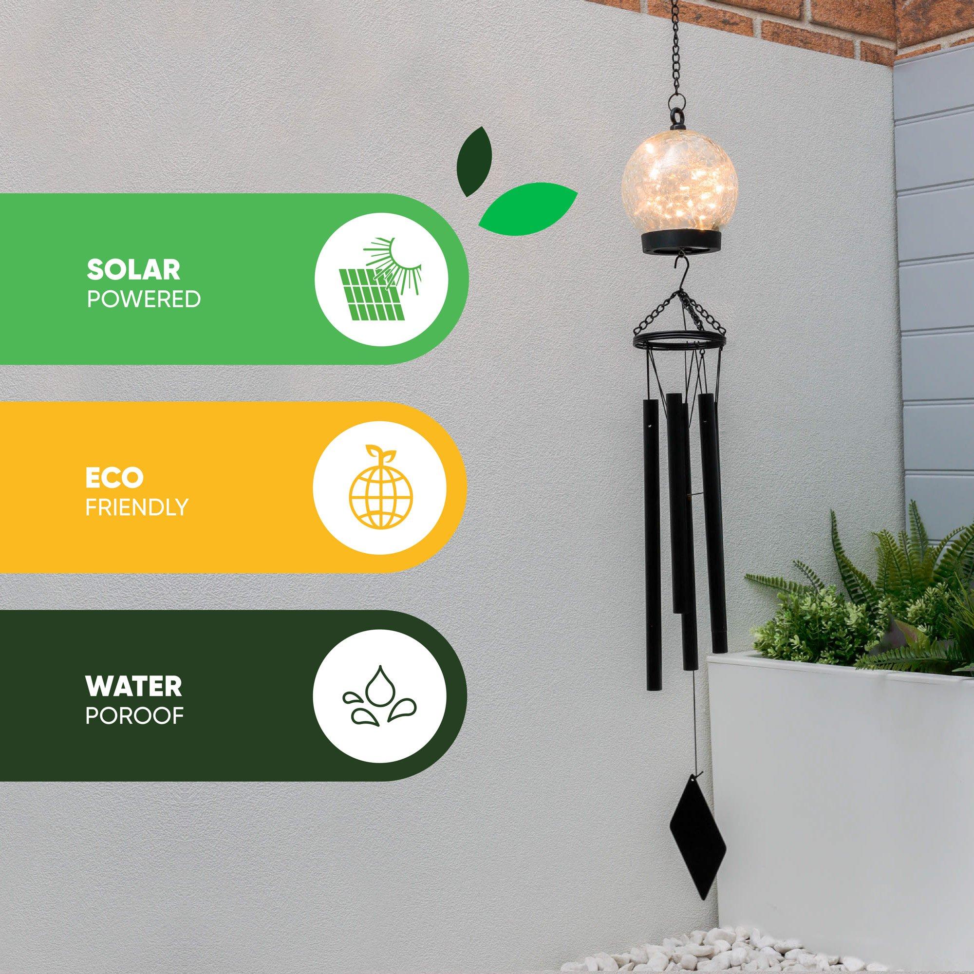 Black - Streetwize - Solar LED Crackle With Wind Chime - 4