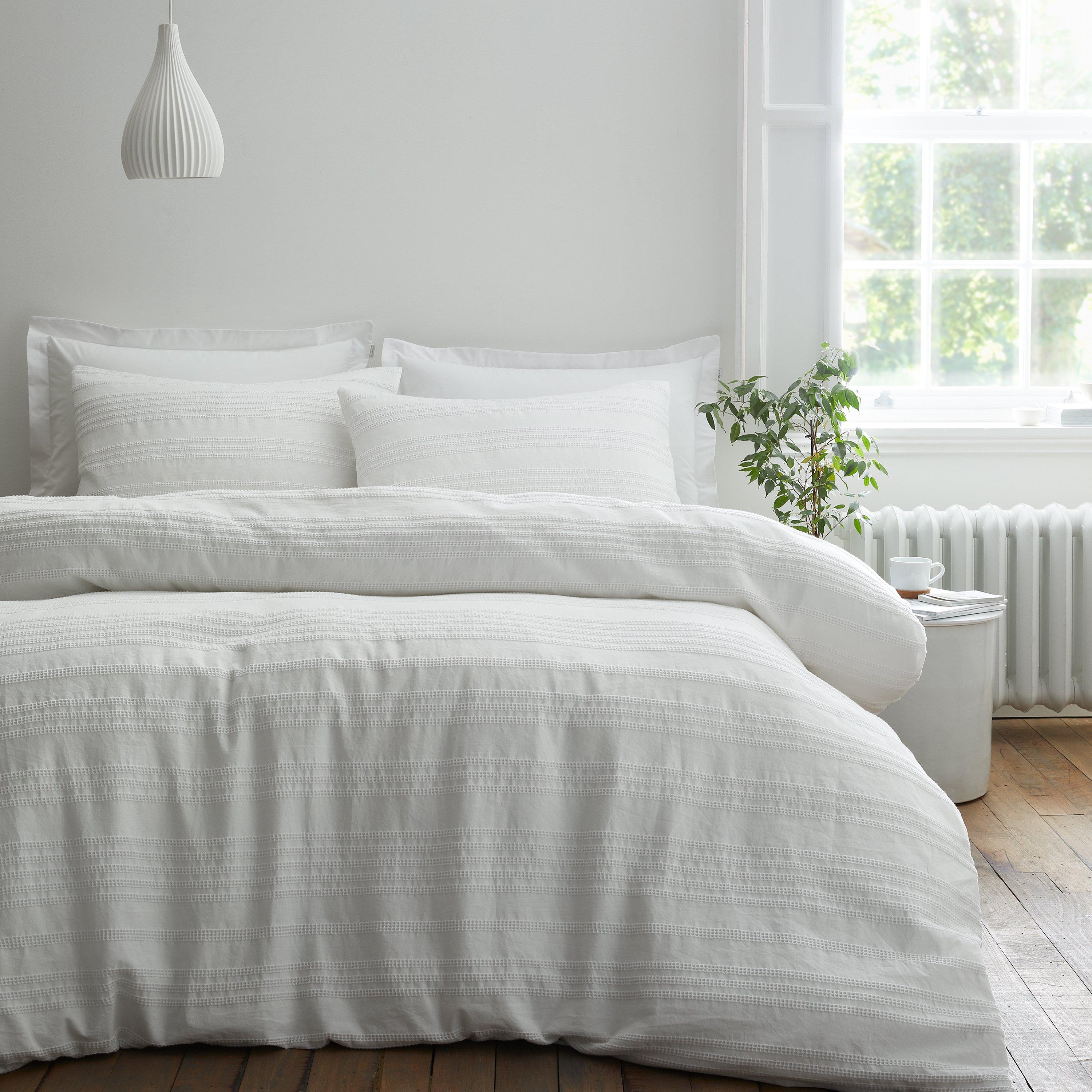 White - Bianca - Waffle Cotton Stripe Duvet Cover Set - 1