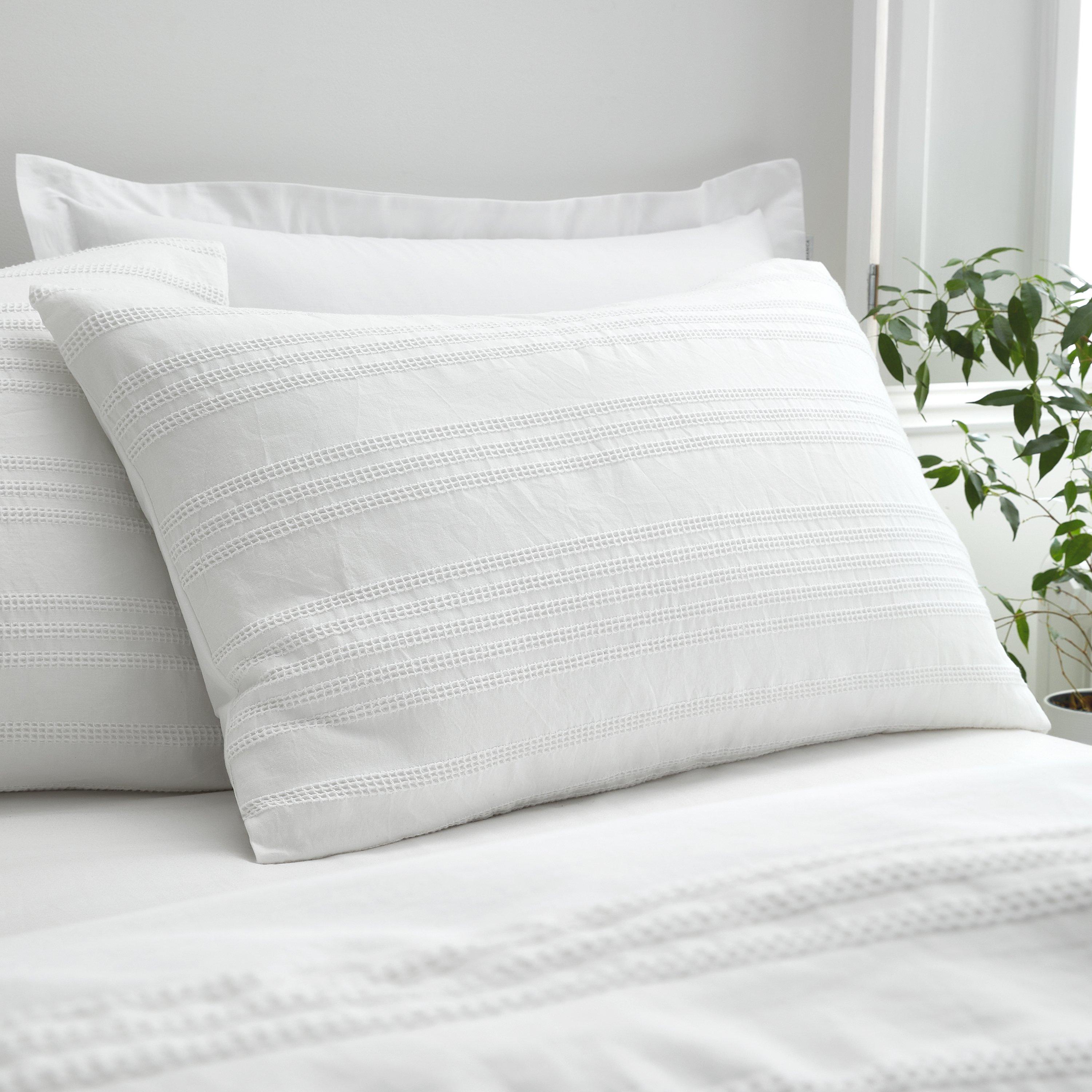 White - Bianca - Waffle Cotton Stripe Duvet Cover Set - 2